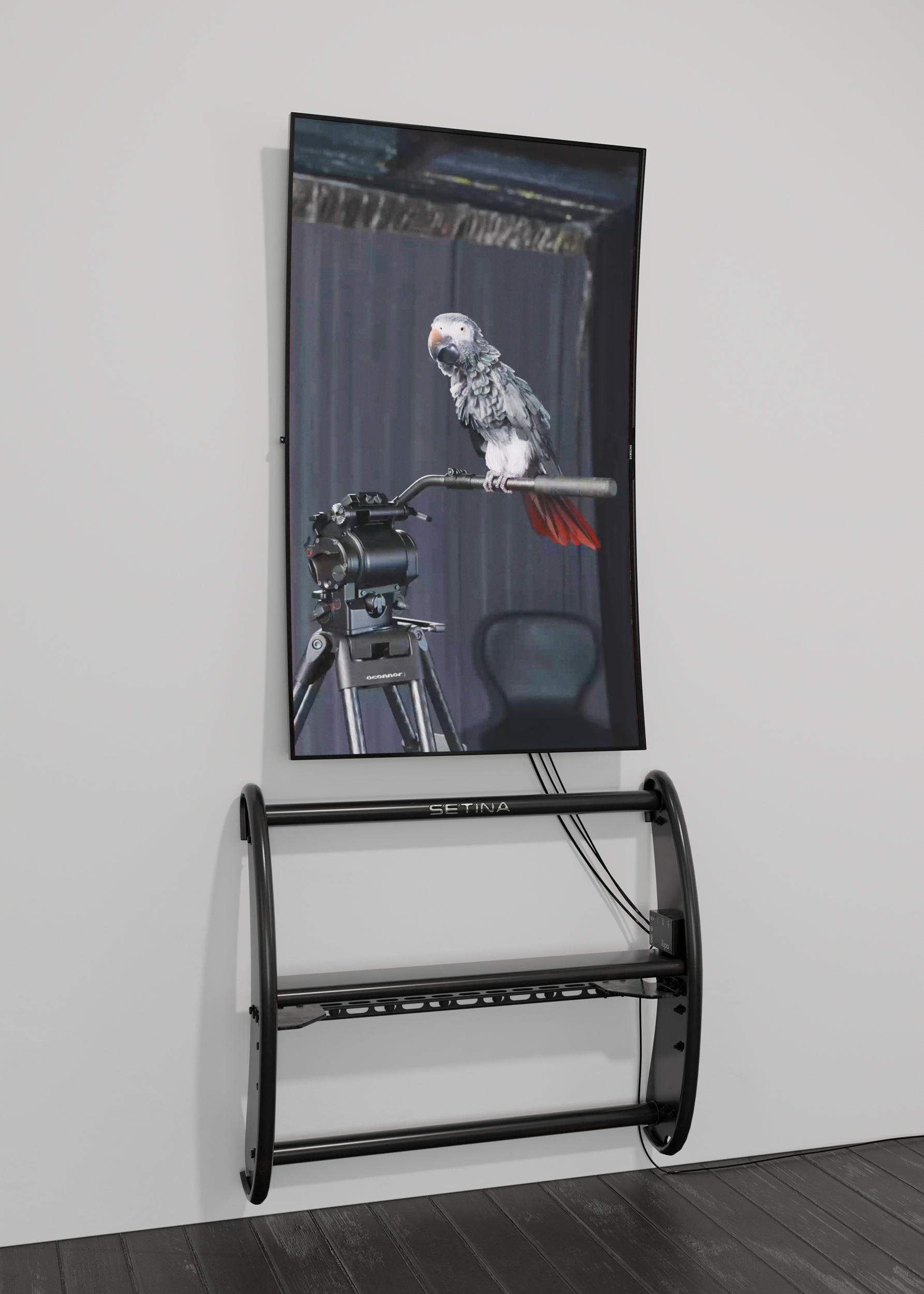 Data Doubles, 2024, 2 channel video with sound, curved lcd screens, fender guards, media players, each 75 x 34 x 9 in. (191 x 86 x 24 cm), 3 minutes, 33 seconds