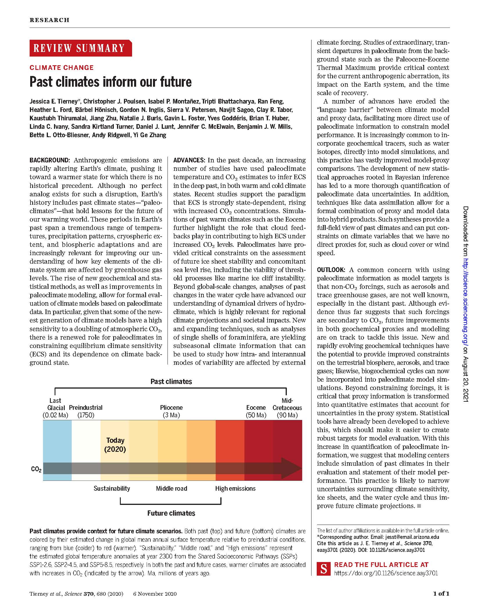 Tierney, J. E. et al. Past climates inform our future. Science 370, (2020).