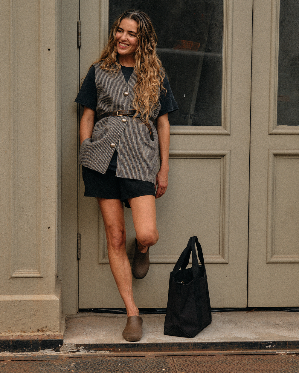 NAMBÉ WOOL VEST (dark grey, striped) SOLD