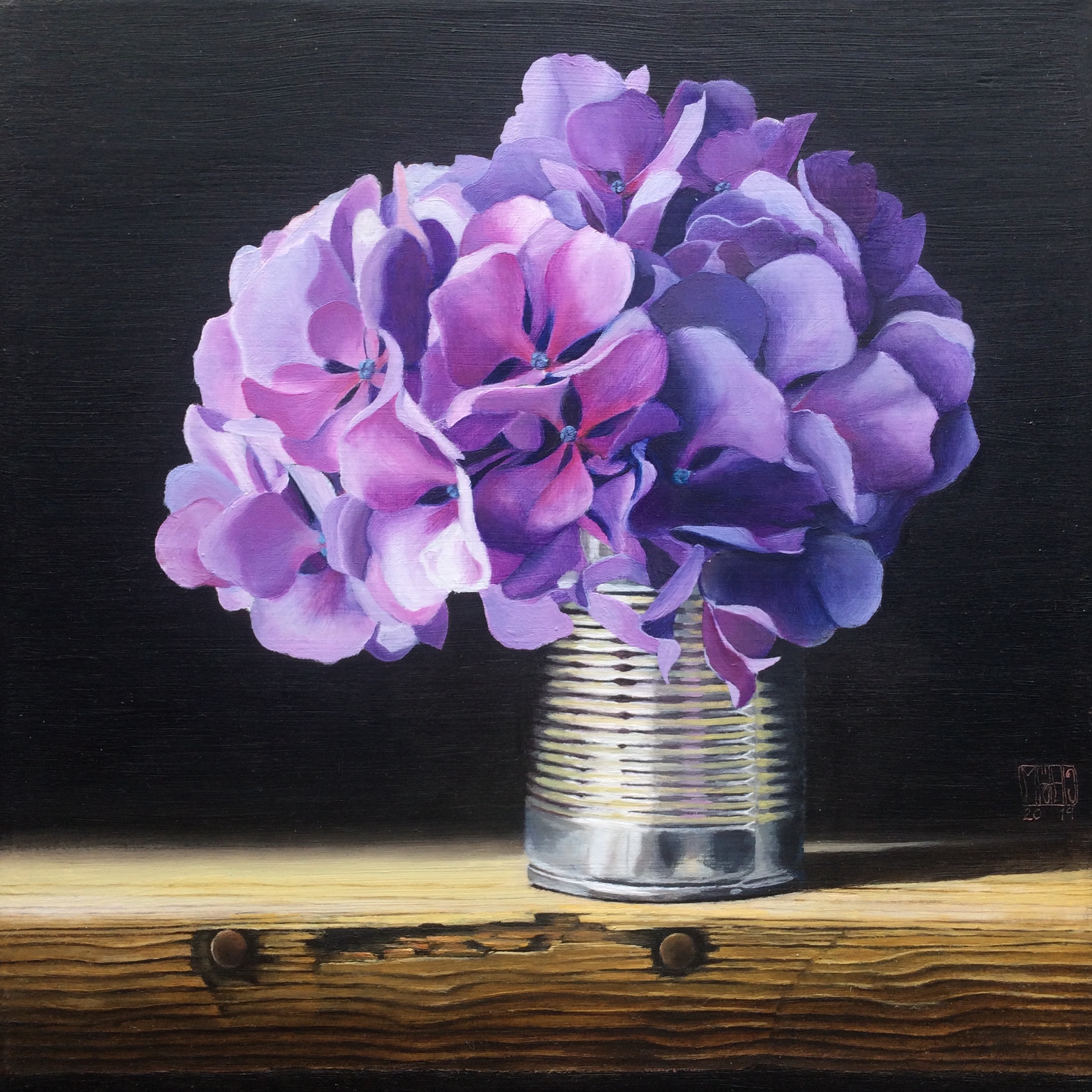 470–Hortensien in Blechbüchse20×20 cmÖl auf Leinwand2019/20sold
