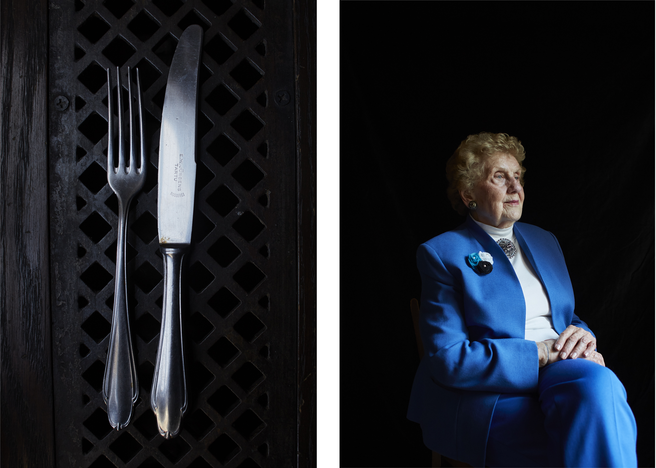 Virve Vaher 12 years old. Virve remembers making up beds with blankets and sheets on the floor of the ship, surrounded by suitcases. Object: Virve’s parents managed to bring the family silver - cutlery made in their hometown of Tartu.