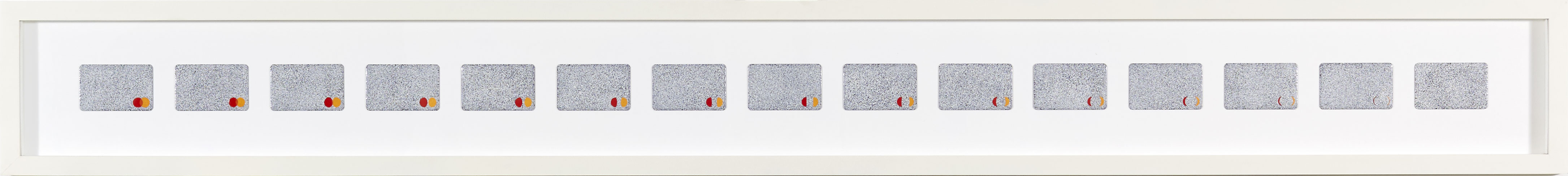 LOSING CREDIT (irreversible narrative sequence),  20 x 180 cm (5,4 x 8,5 cm each), powder coated aluminium, 2016