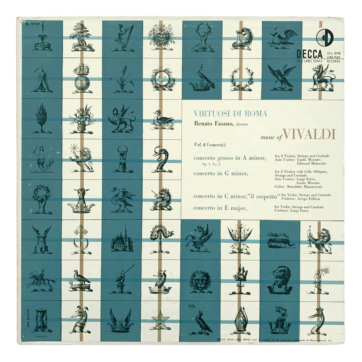 Decca Gold DL 9729 Antonio Vivaldi - Various Virtuosi di Roma "Collegium Musicum Italicum" - Renato Fasano Design: Erik Nitsche (credited)