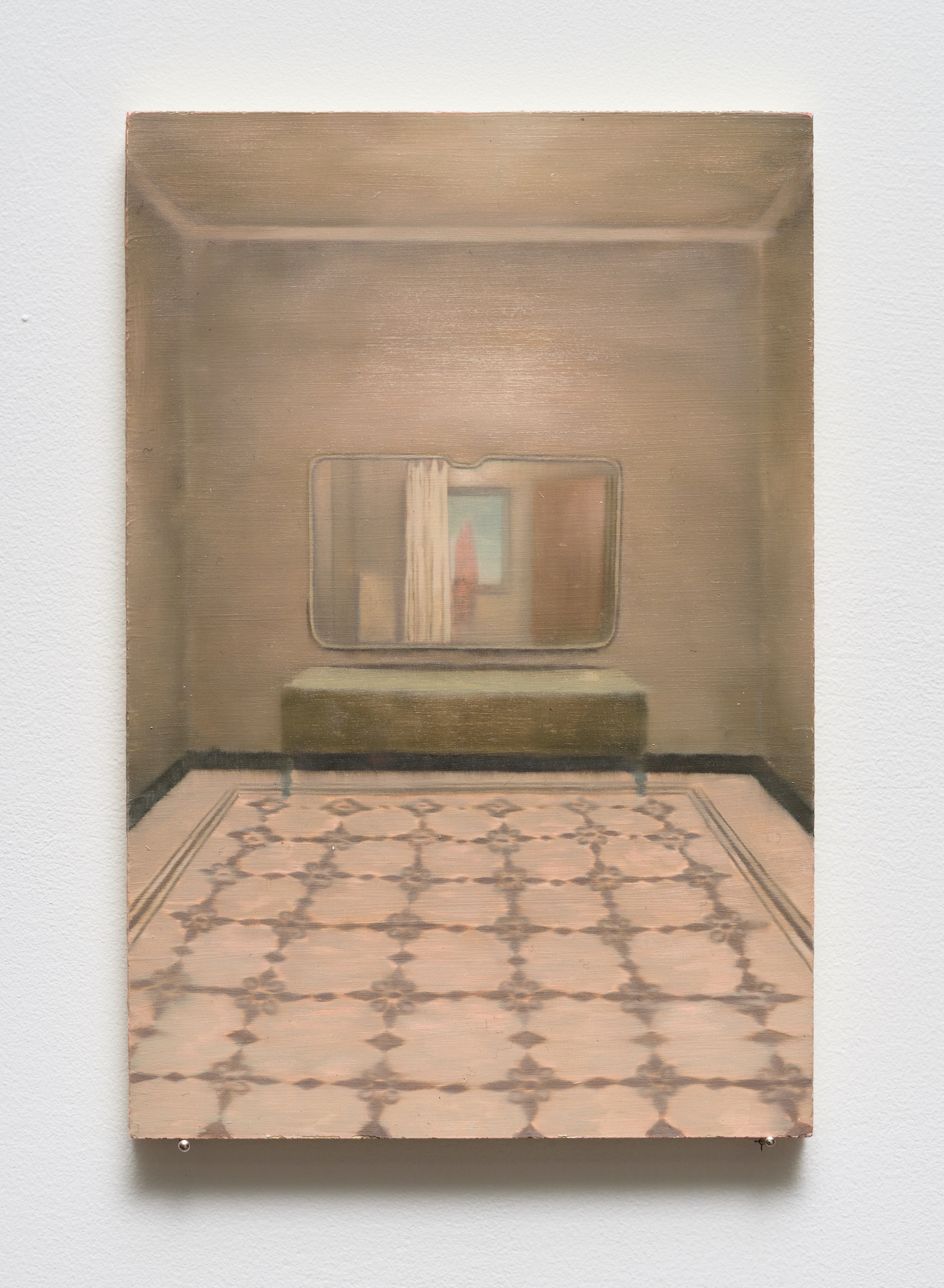 A mirror on a wall, 2023, Oil on board, 15cm x 10cm (5.9”H x 3.9”W)
