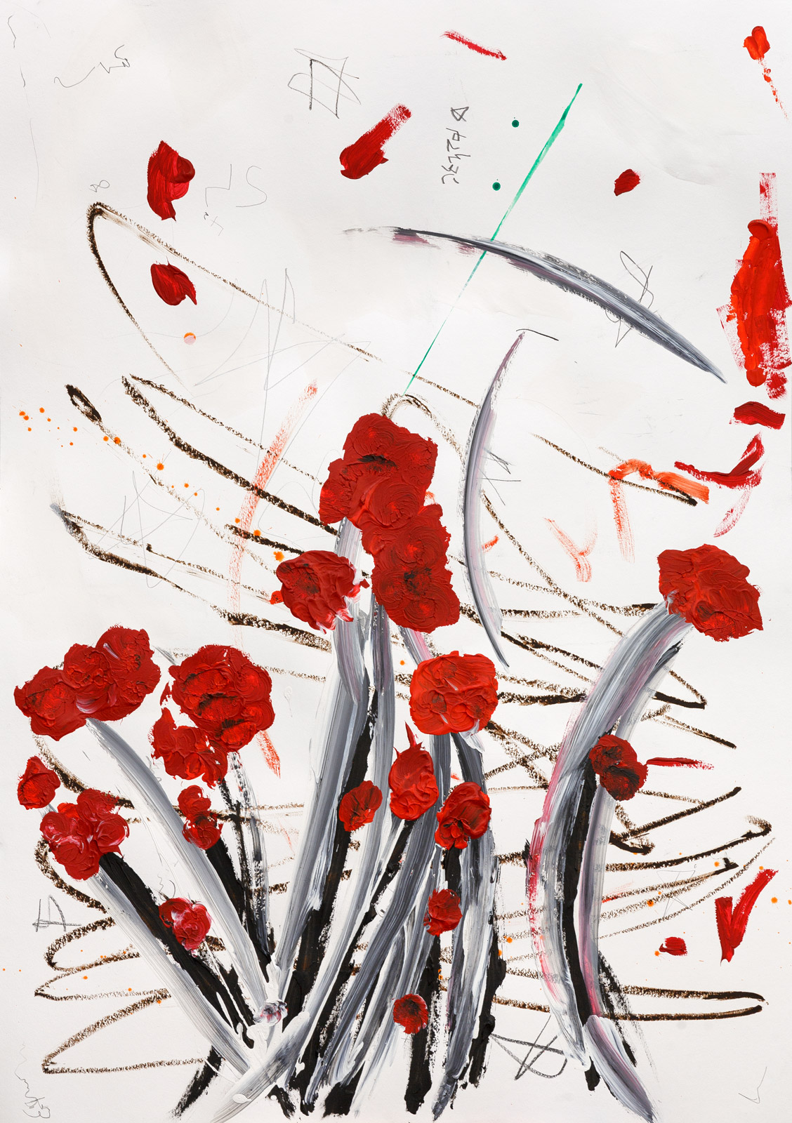 für Cy TwomblyAcryl, Sprayfarbe, Kohle auf Papier140 x 100 cm