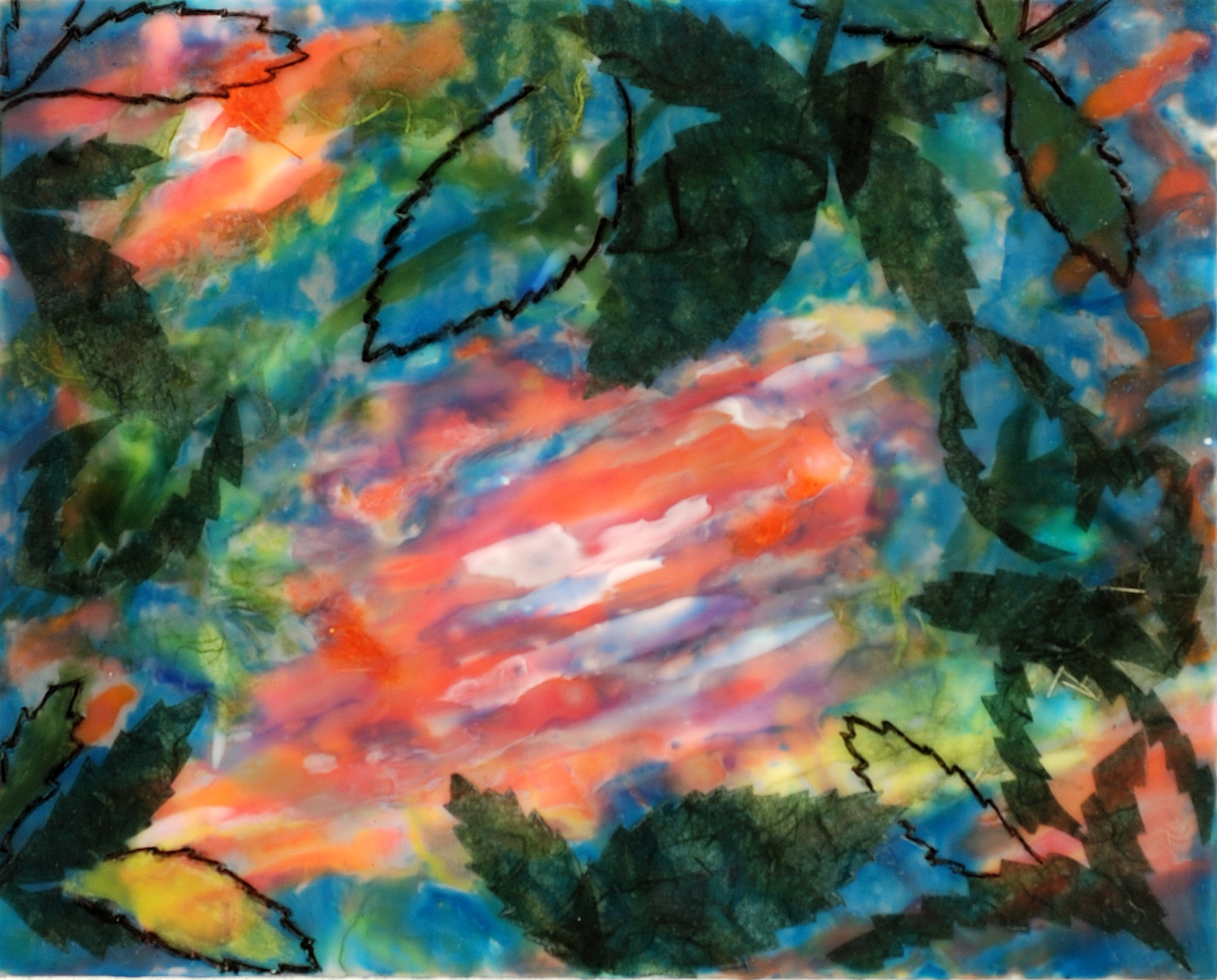 Leaves, 2016, encaustic and mixed media, 8 x 10 inches