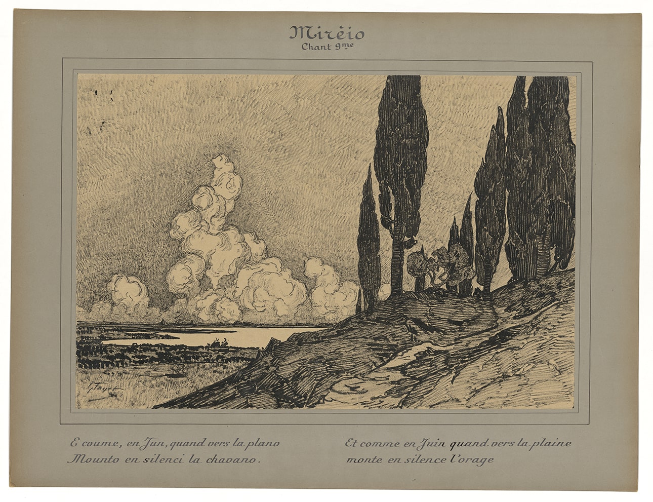 Gustave Fayet Mirèio, Chant 9. Planche 52. Et comme en juin quand vers la plaine monte en silence l’orage, 1922 Encre de Chine 48 X 63 cm