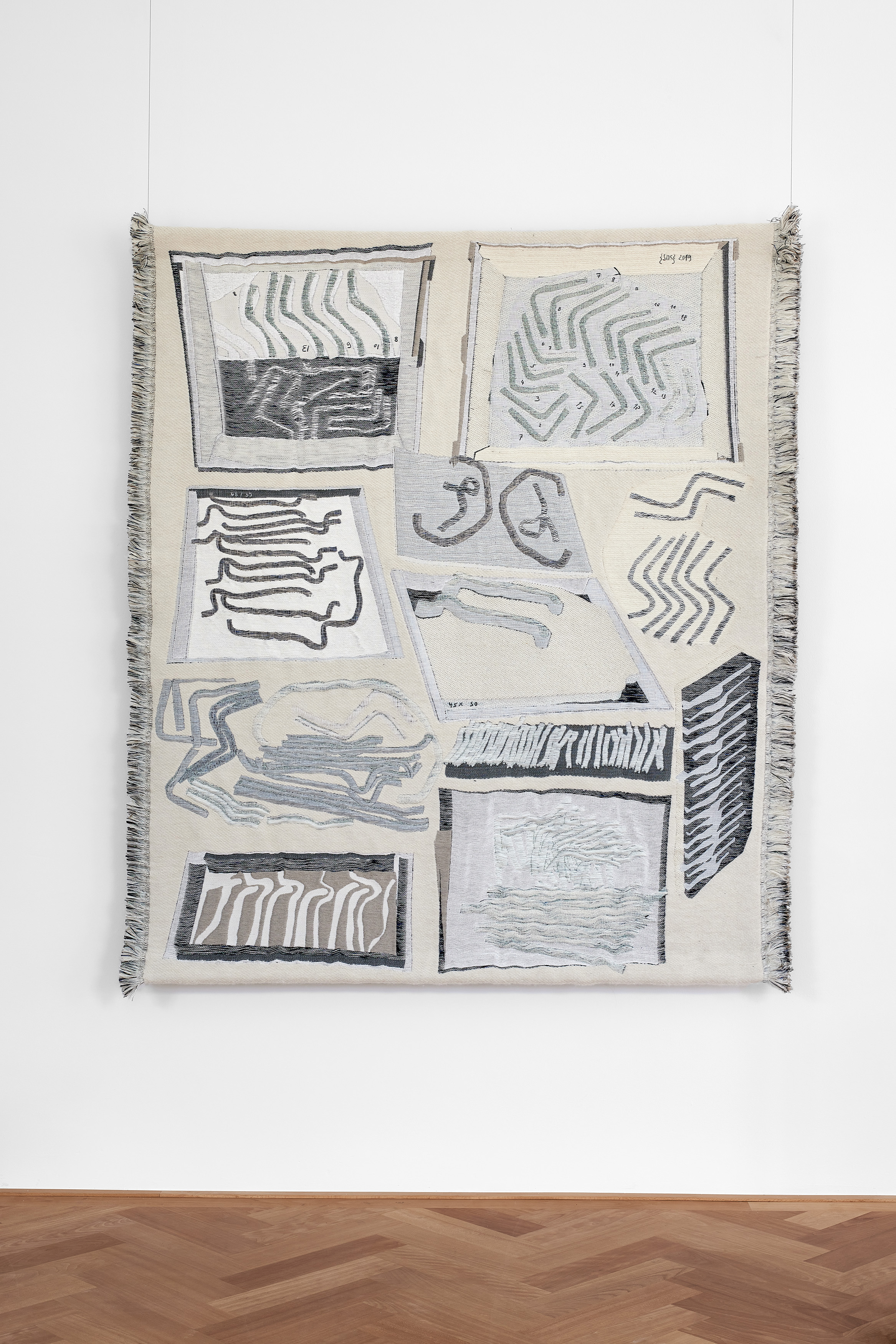 STÉPHANIE BAECHLER, Taking Care of SOS, 2022  Jacquard weave – Merino wool, cotton, alpaca, linen, lurex, mohair, rubber