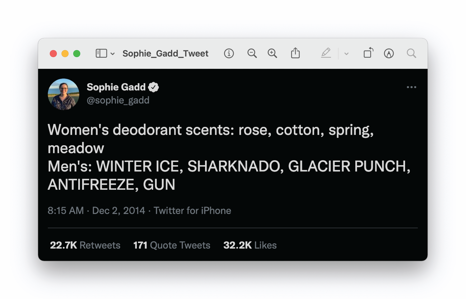 Comment on stereotypical 'male' and 'female' variants of the same product.