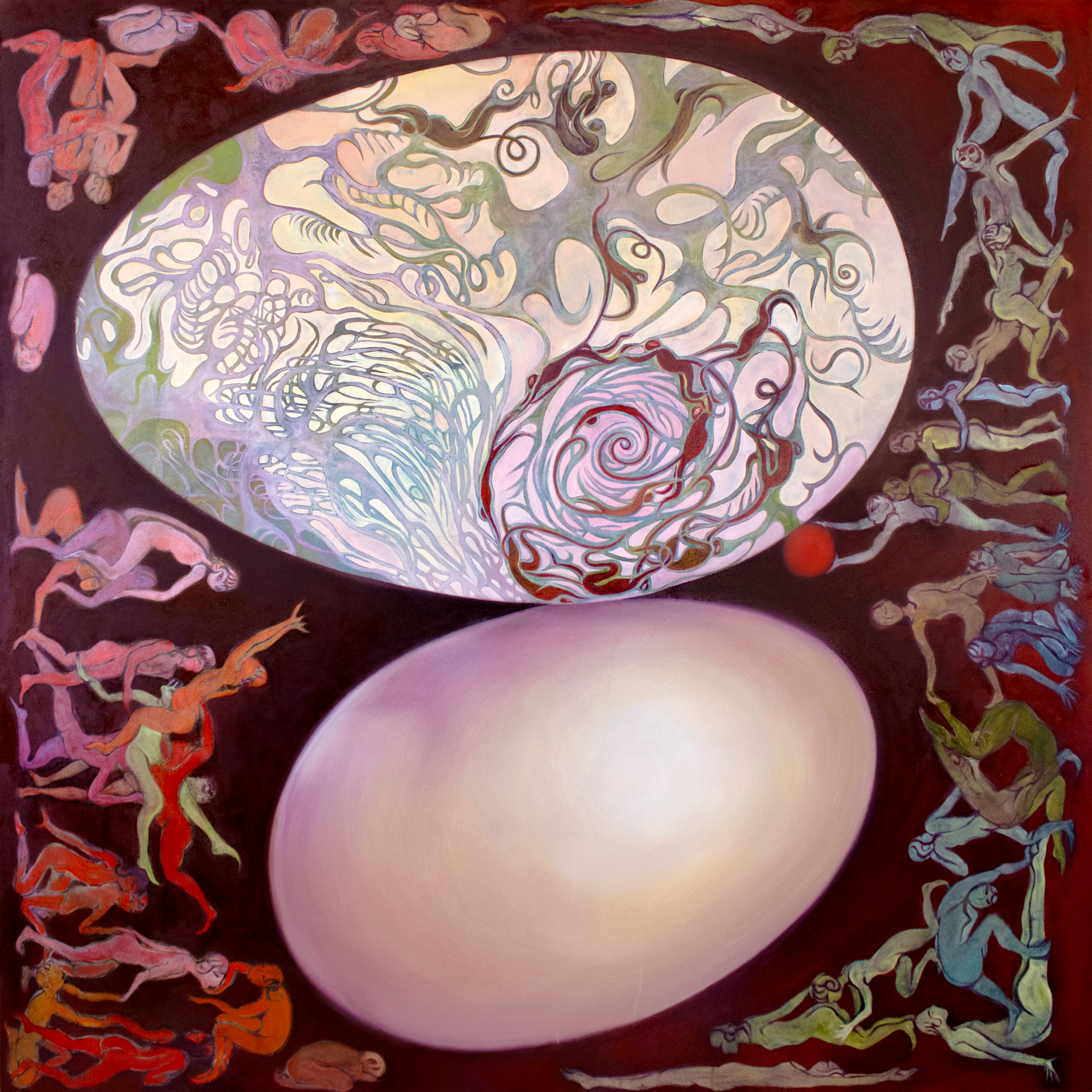 Cracking the shell, oil on canvas, 65.5” x 65.5” 