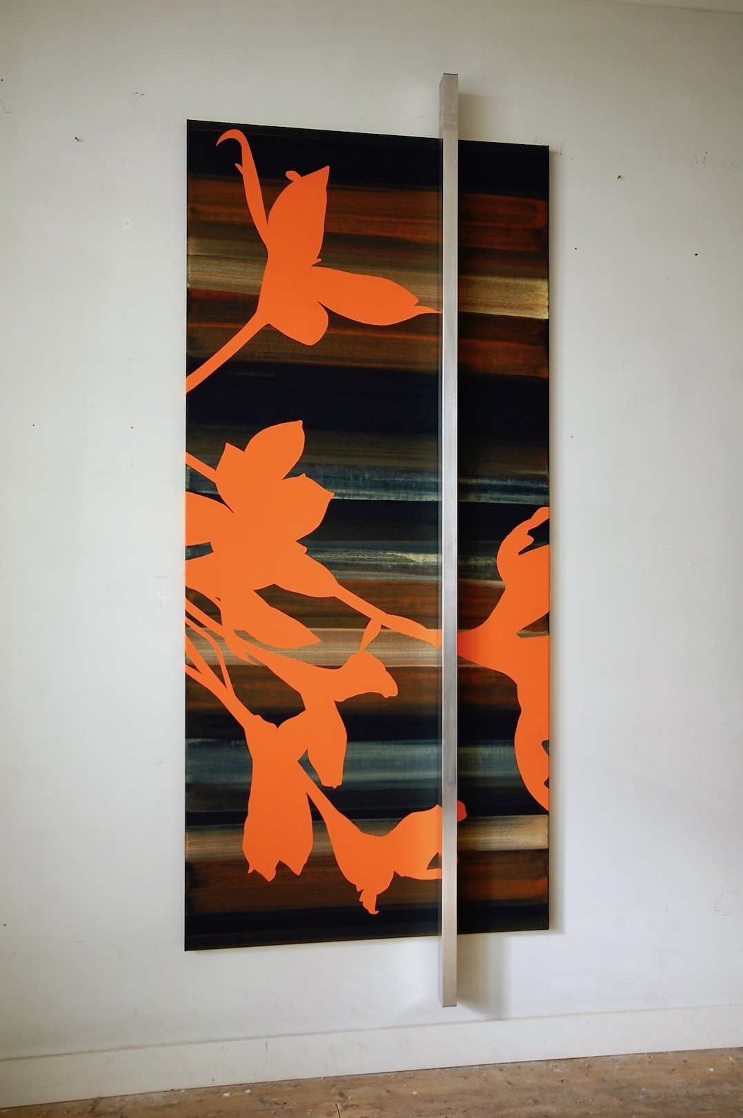 Untitled 2012, acrylic, alkyd and aluminium tube on canvas, 250 x 100 cm