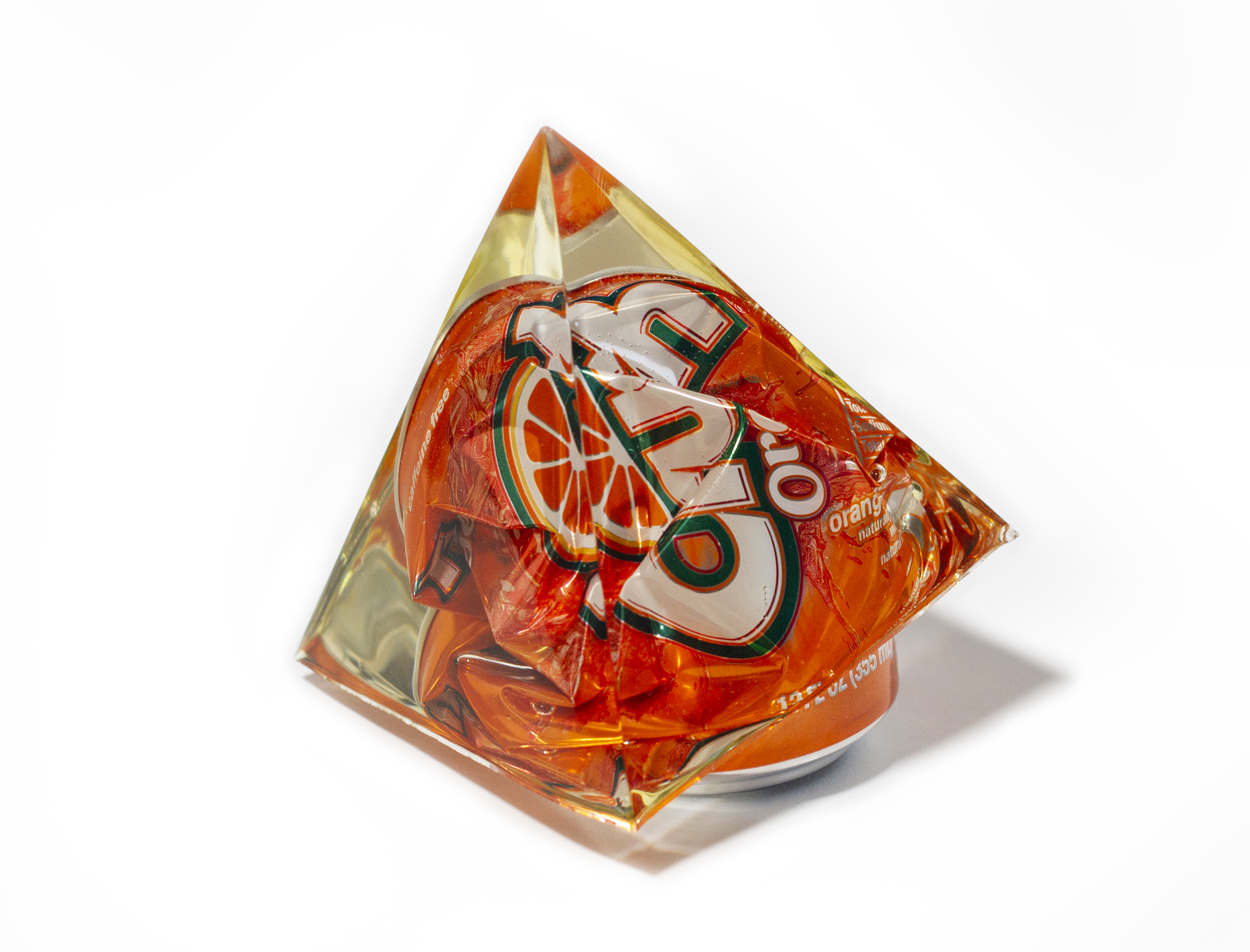 Untitled (With Michael Stipe Singing the Words "I've Got My Spine I've Got My Orange Crush" In The Other Room), 2019, 3.5"x4.5"x4". Orange Crush can, epoxy resin