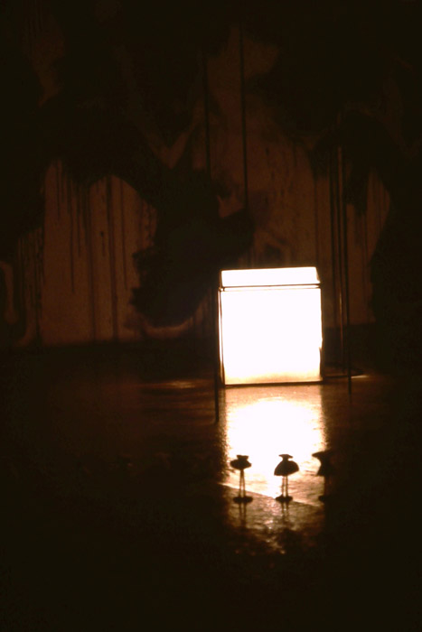 House in glade (installation view) muslin, electric motor, cardboard, wax, steel