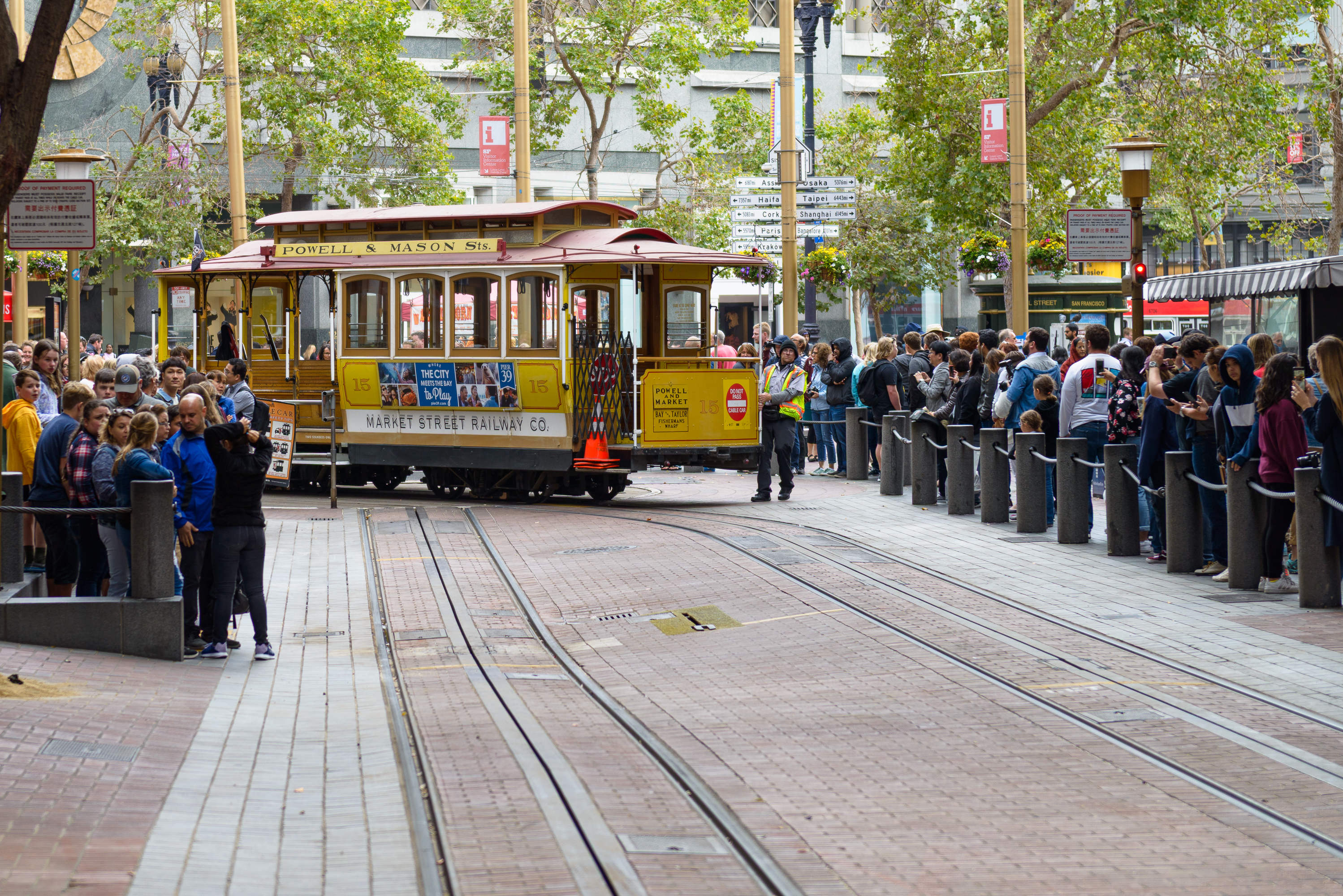 Les Cable Cars, icônes de San Francisco. Zone de retournement. Tramways à traction par câble.