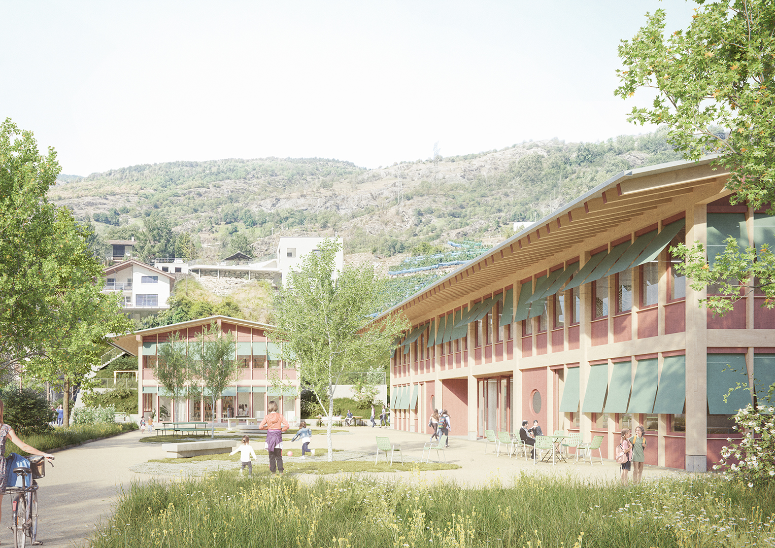 Lalden, visp, wallis, rendering, wettbewerb, schule, architekturwettbewerb 