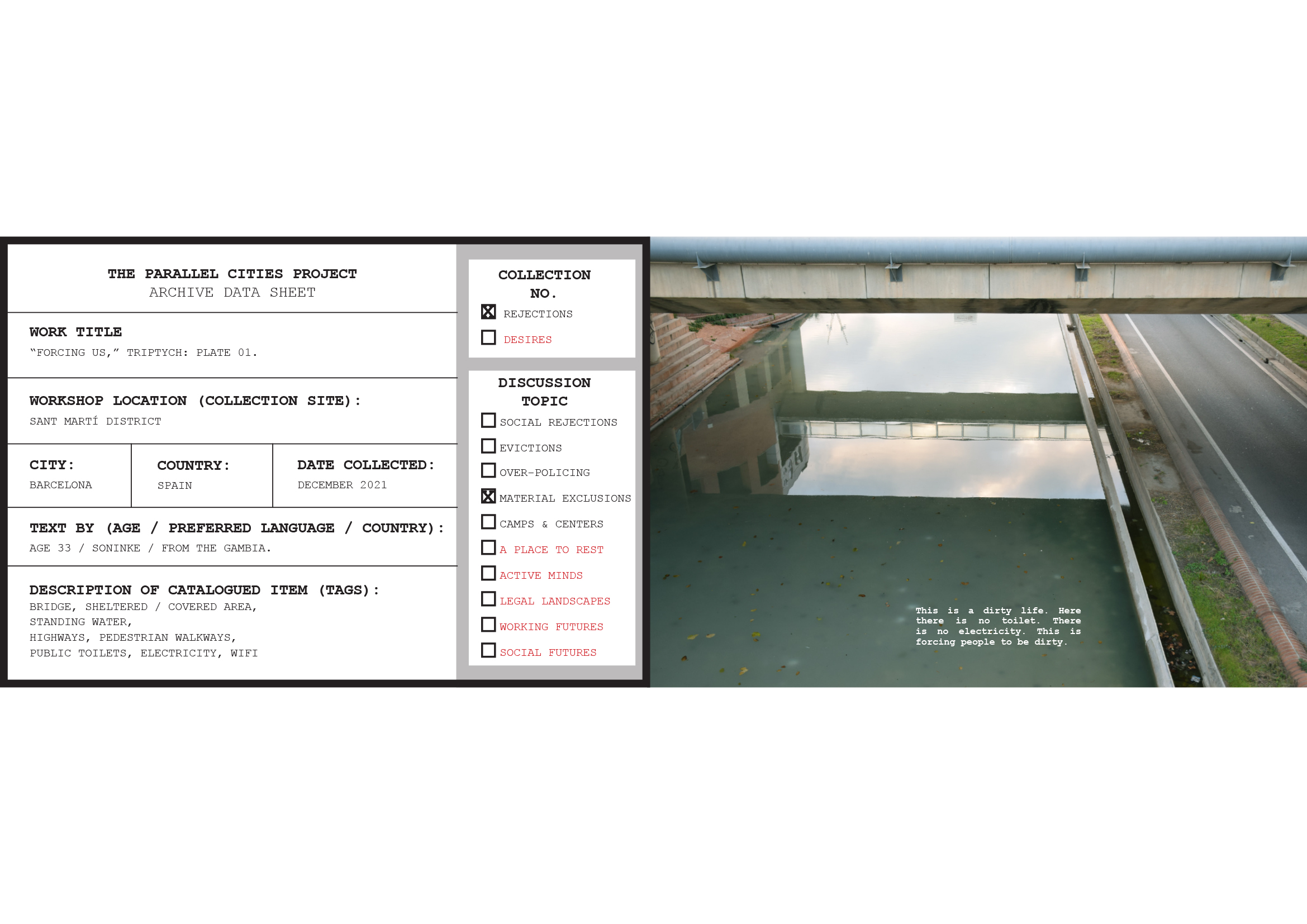 Triptych, Plate 01, COLLECTION 01: Rejections // Chapter 01.4 “Material Exclusions.” Workshop in Sant Martí, Barcelona ES.