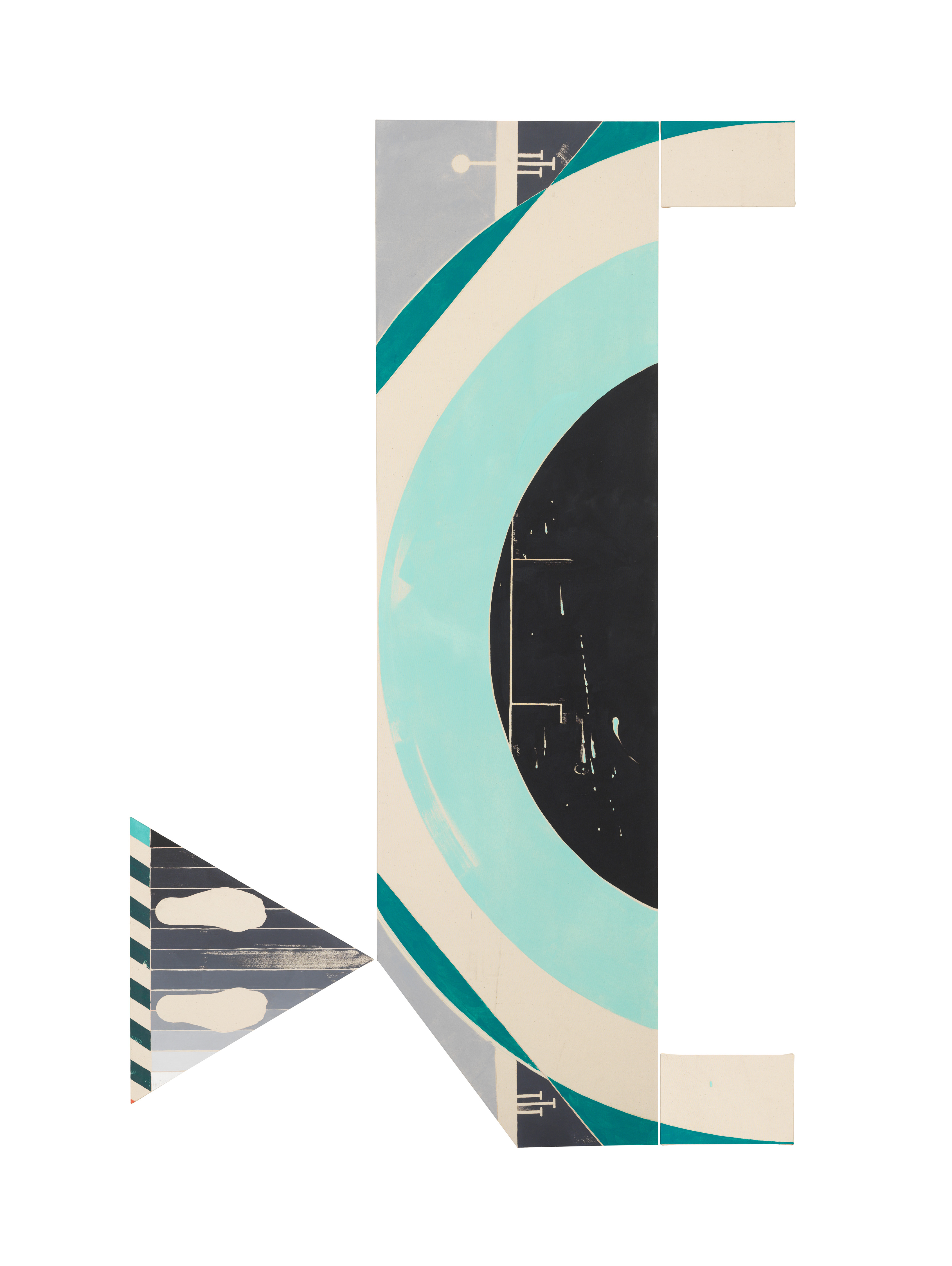 sosFound::subject_citizen:CALCUCONDUCTOR_> (kepler_0_bracket), 2016,  oil on canvas, (48 x 57) + (200 x 56) + 2 x (17 x 20) cm