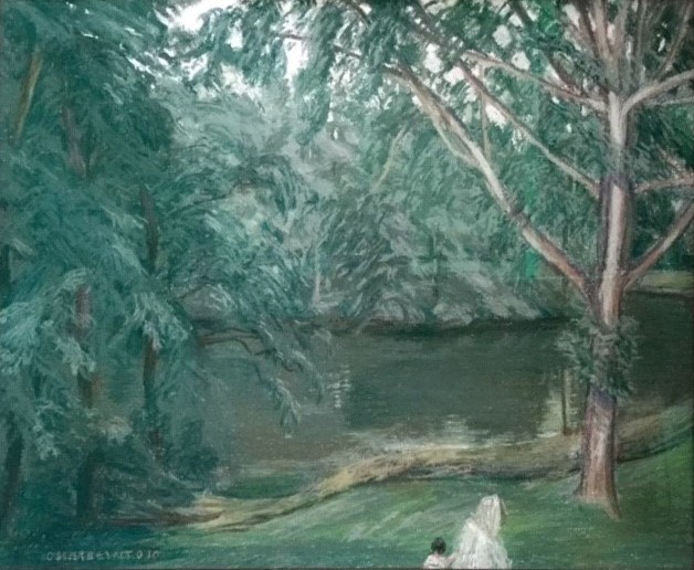 Uitzicht uit balkon, zomer 2010 - pastel 50x60 cm