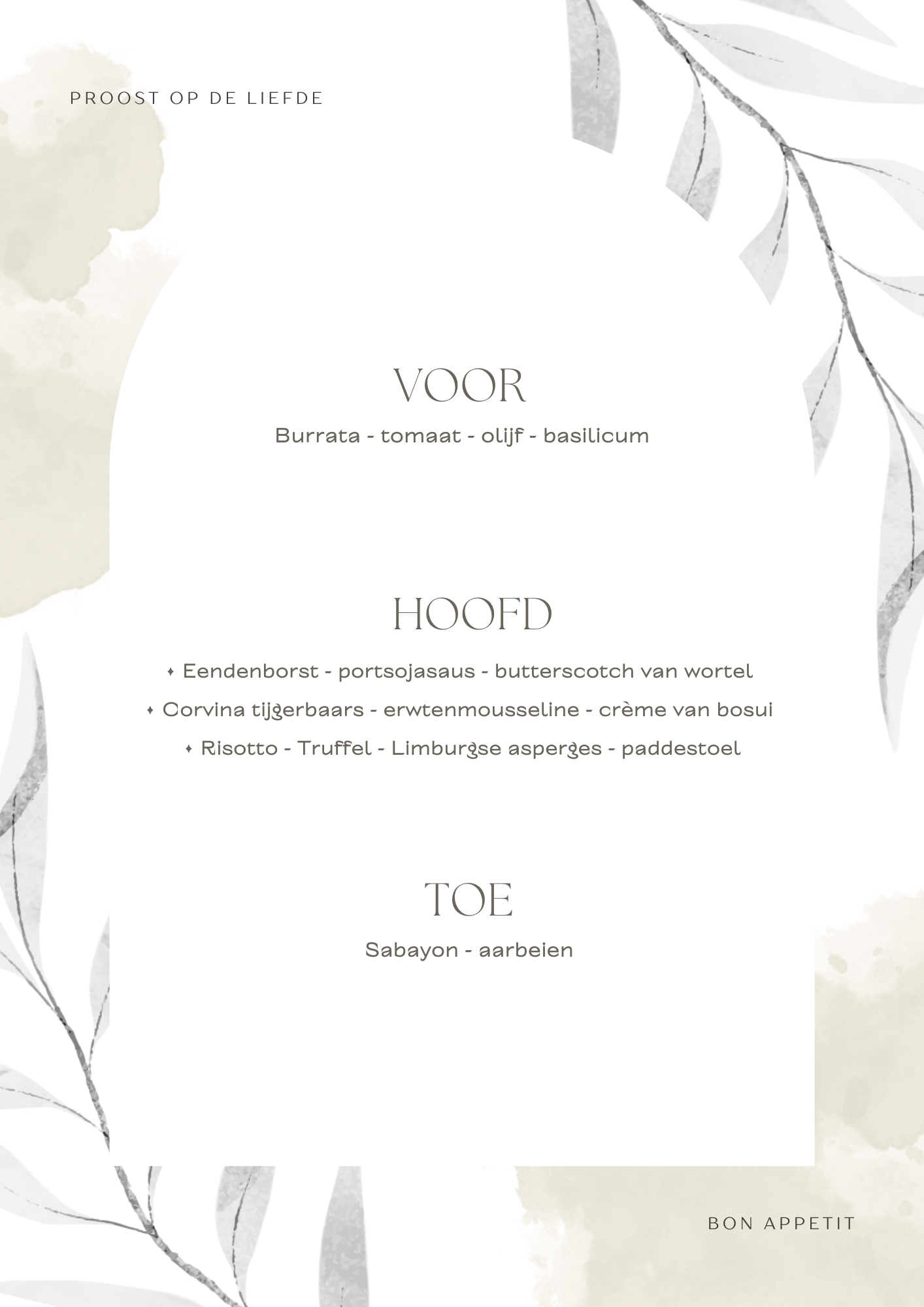 Binnenkant Menukaart Bruiloft M&T