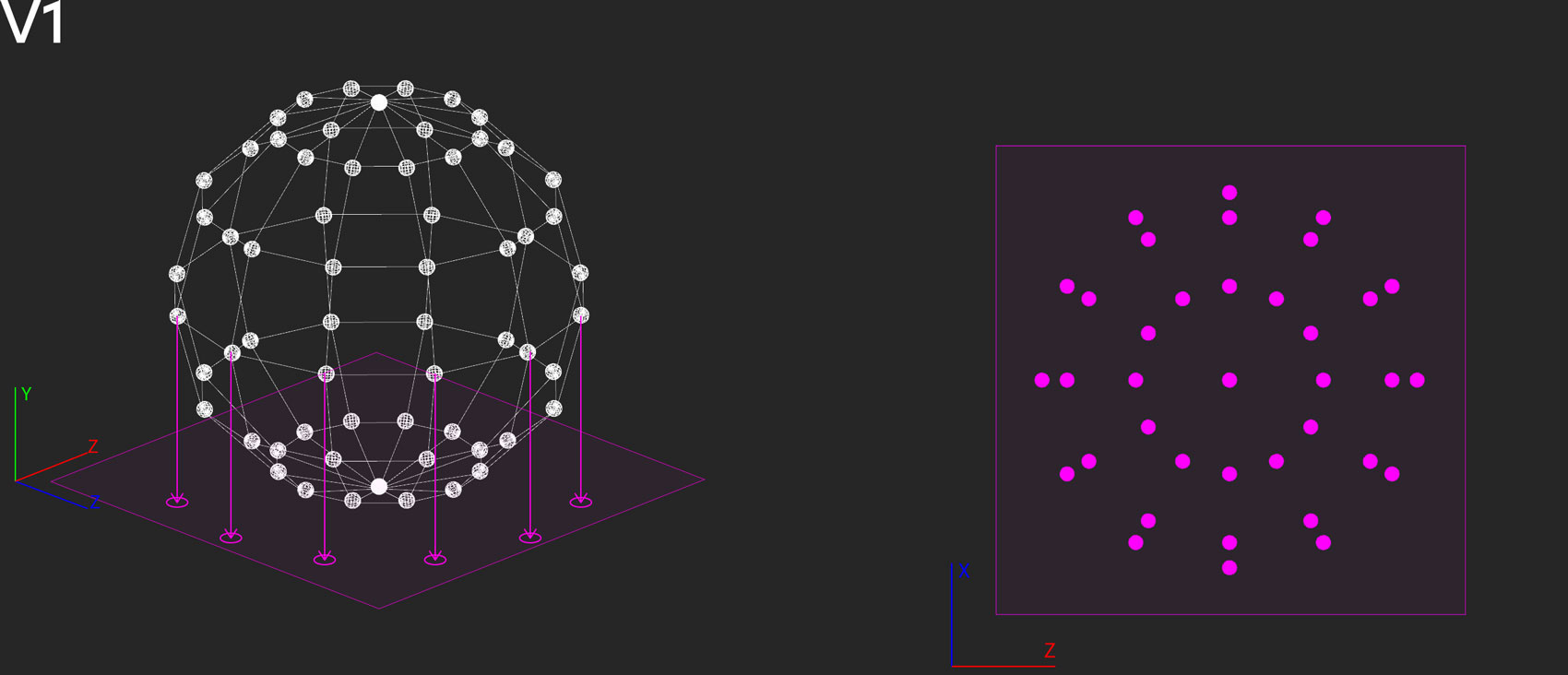 V1.2: Through the geometrical operation of projection all points of the 3D object are transferred orthogonally to the plane.
