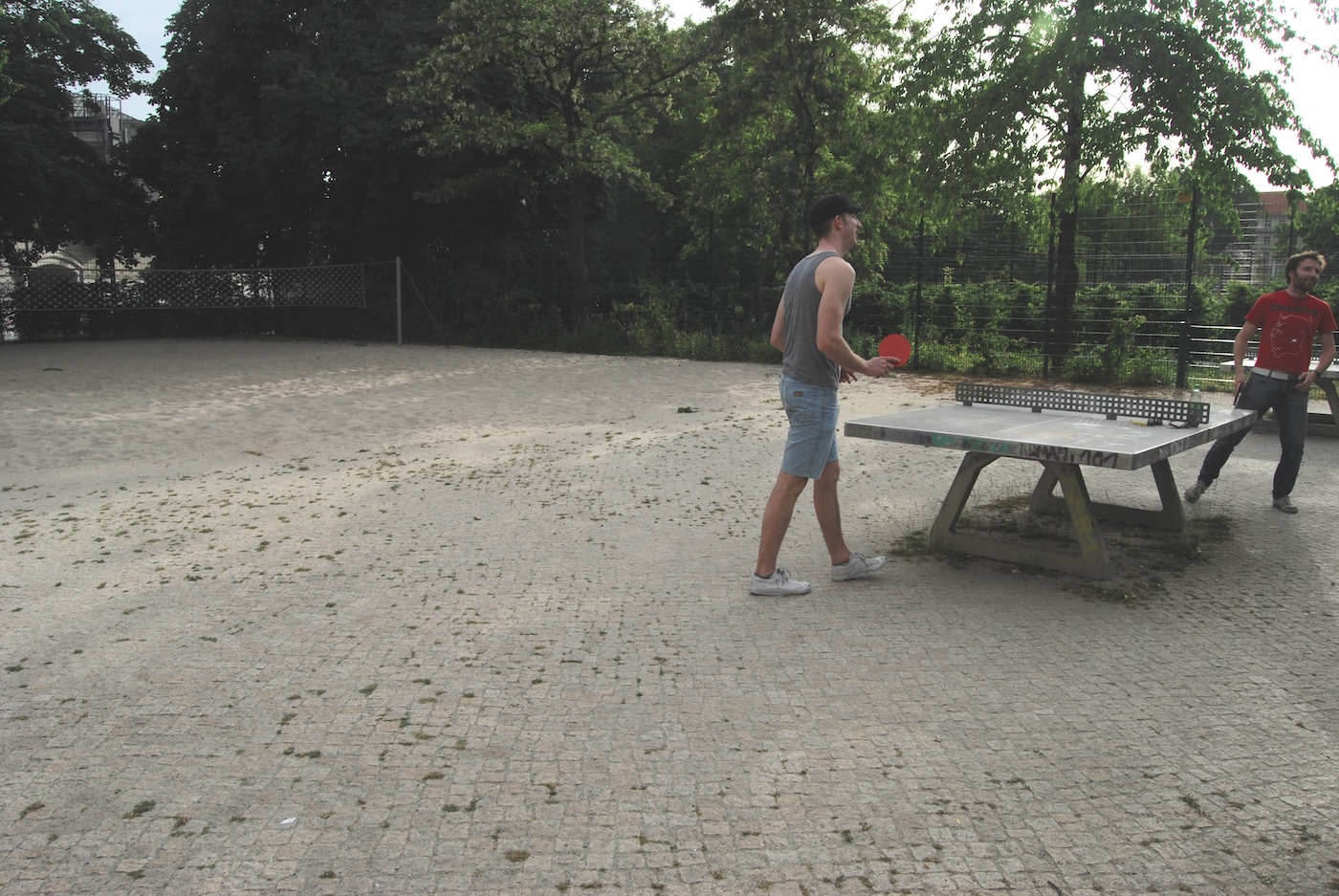 Two people playing table tennis in Berlin
