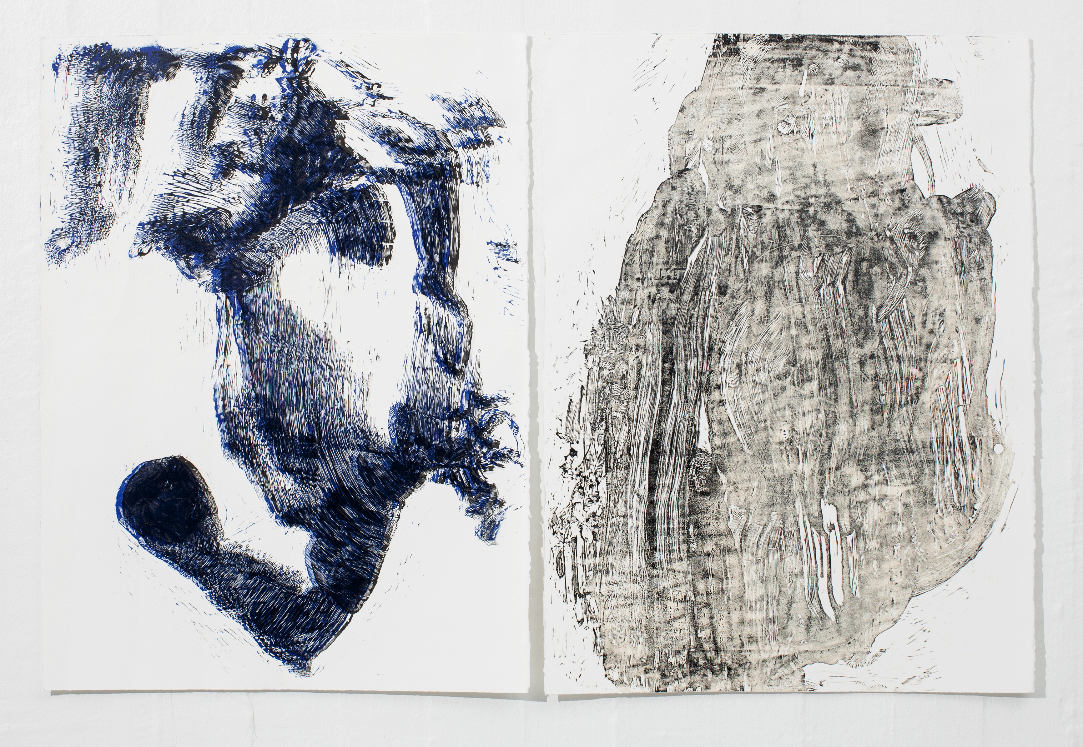 Pushing upwards, Pushing downwards II, 2015, sintra carving on bfk reeves, 78 x 58