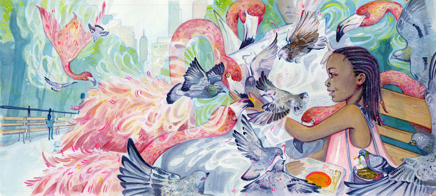 Urban OrnithologyInk, Gouache and Colored Pencil, 15&rdquo; x 7&rdquo;, 2022