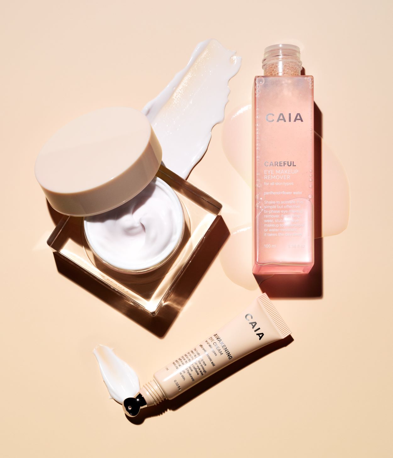 CAIA Day Kit products and texture on display, shot by KMA Still Life Photographer Daniel Lindh