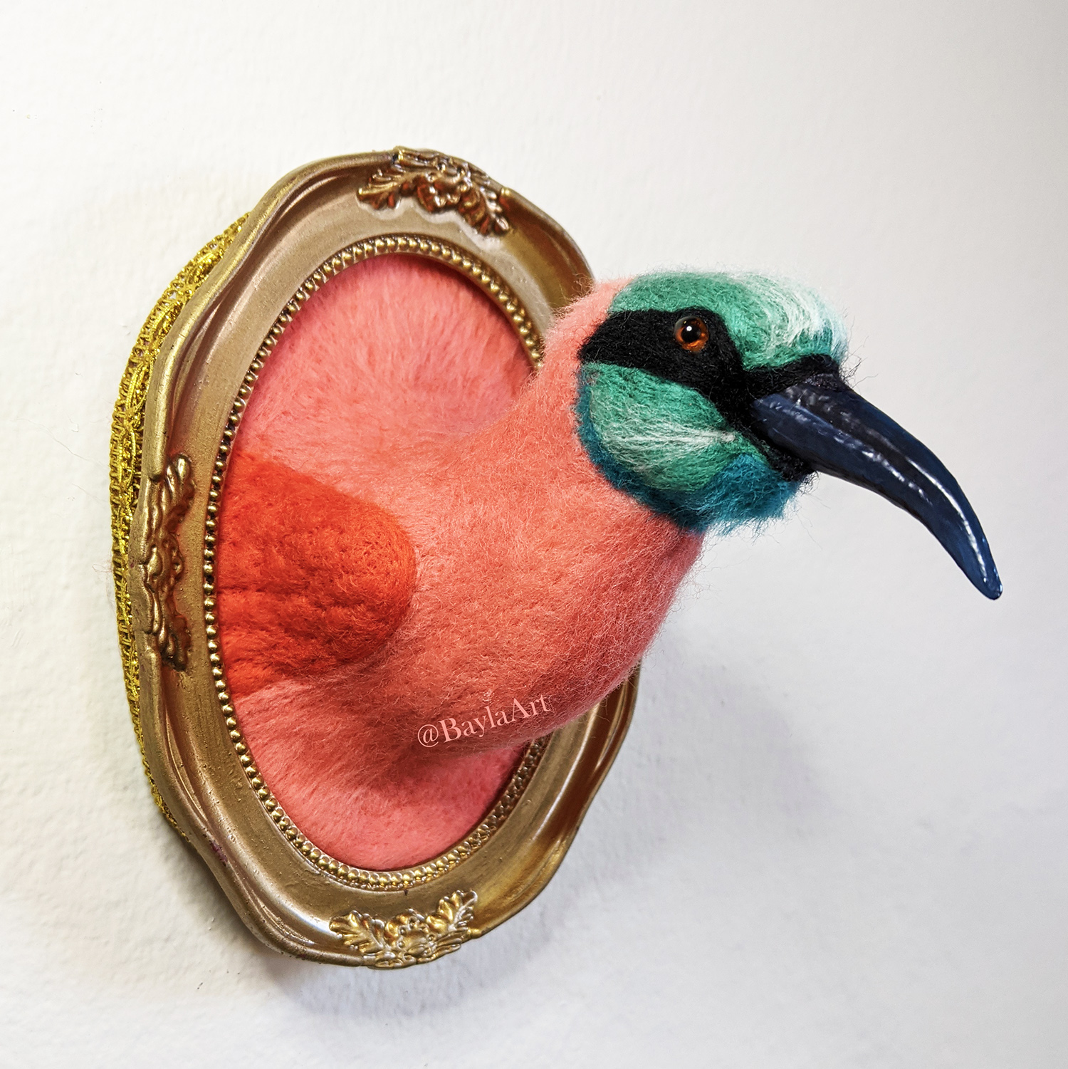 Northern Carmine Bee-eaterNeedle felted wool faux taxidermy5"x5"2021SOLD