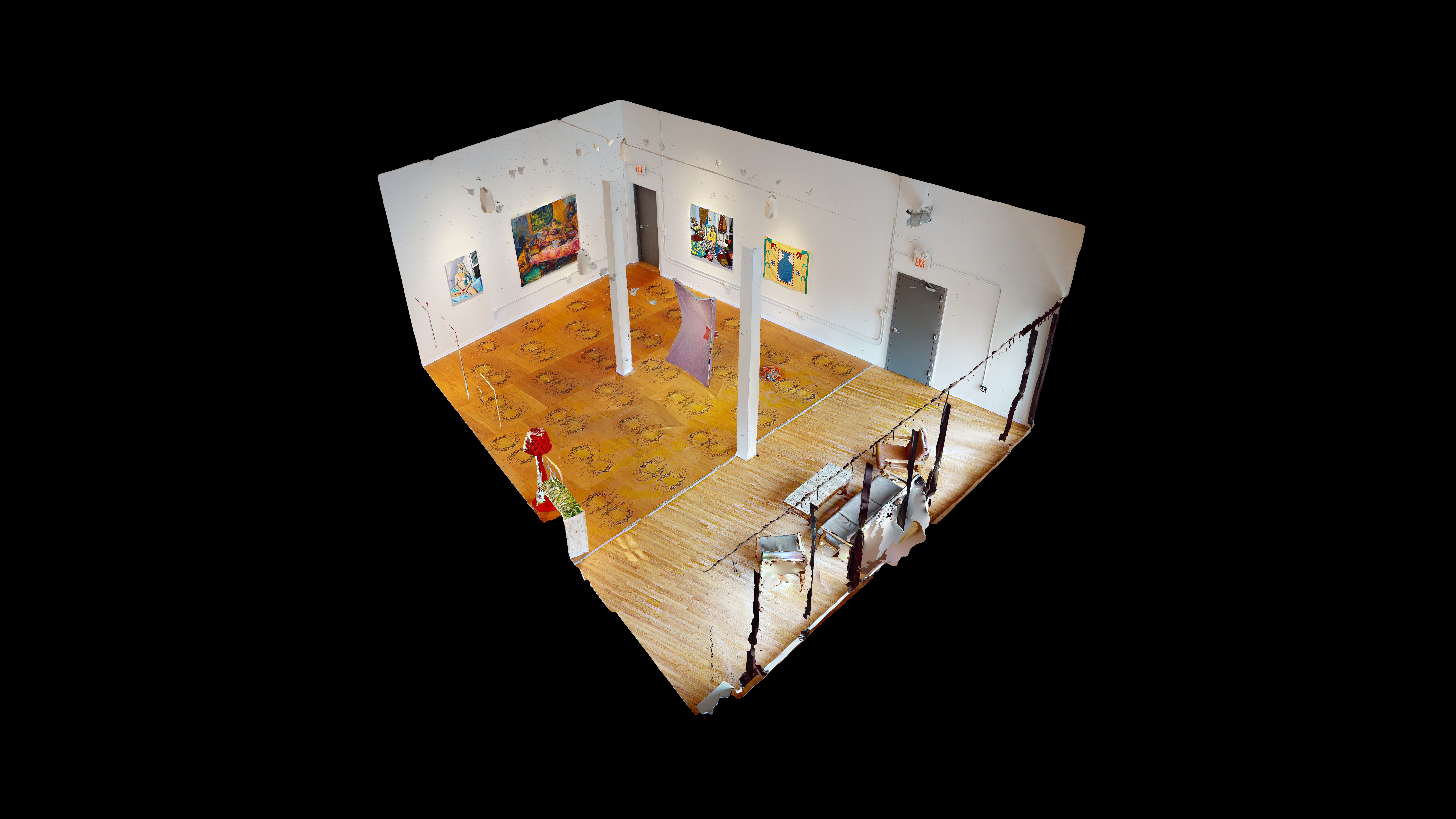 This is the lovely and unnerving dollhouse view of the space. Isolated and floating in nothingness like the house in the Wizard of Oz.