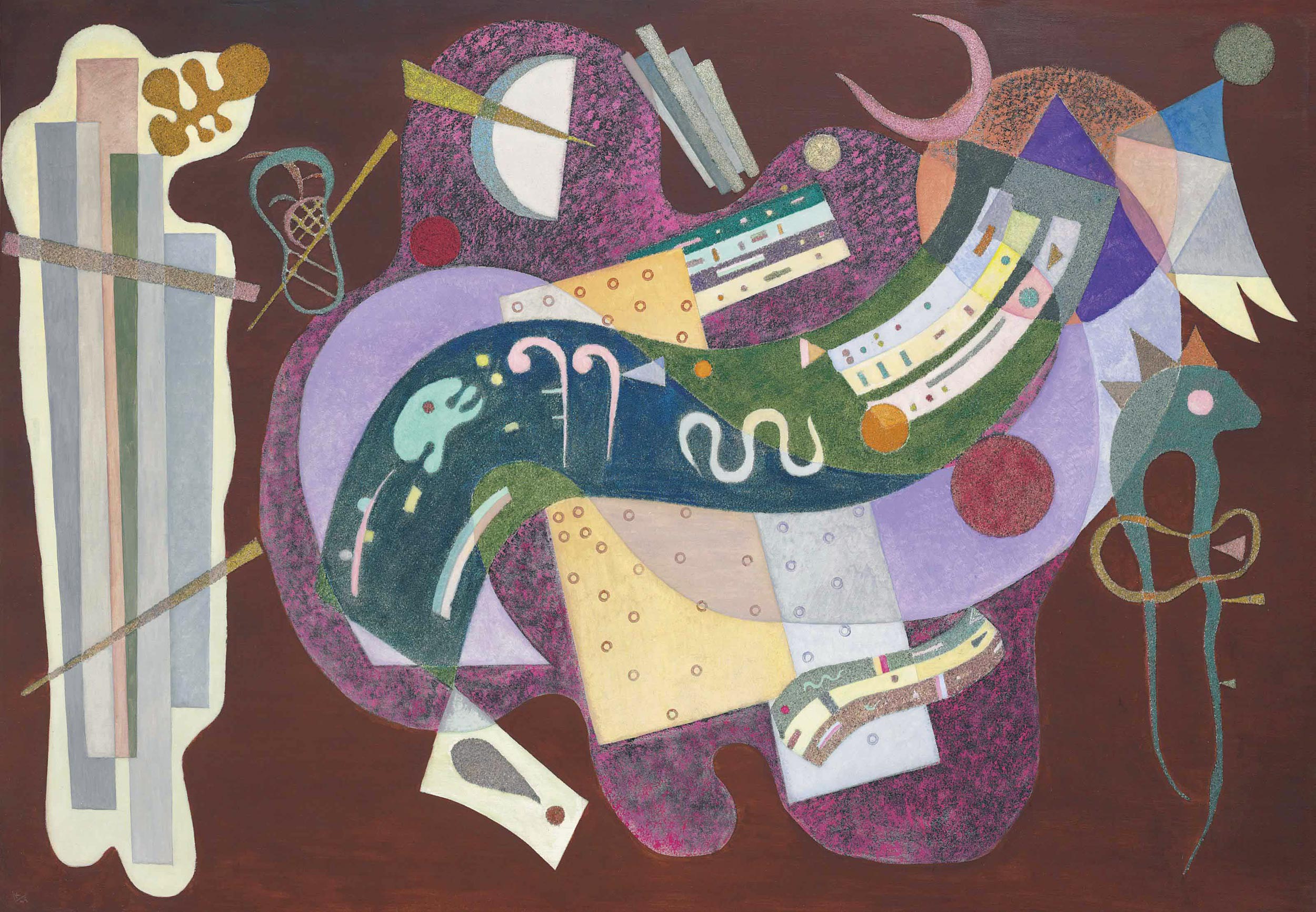 Wassily Kandinsky - Rigid and Curved, 1935, Oil on canvas, 44.9 × 63" (114.0 × 160.0 cm)