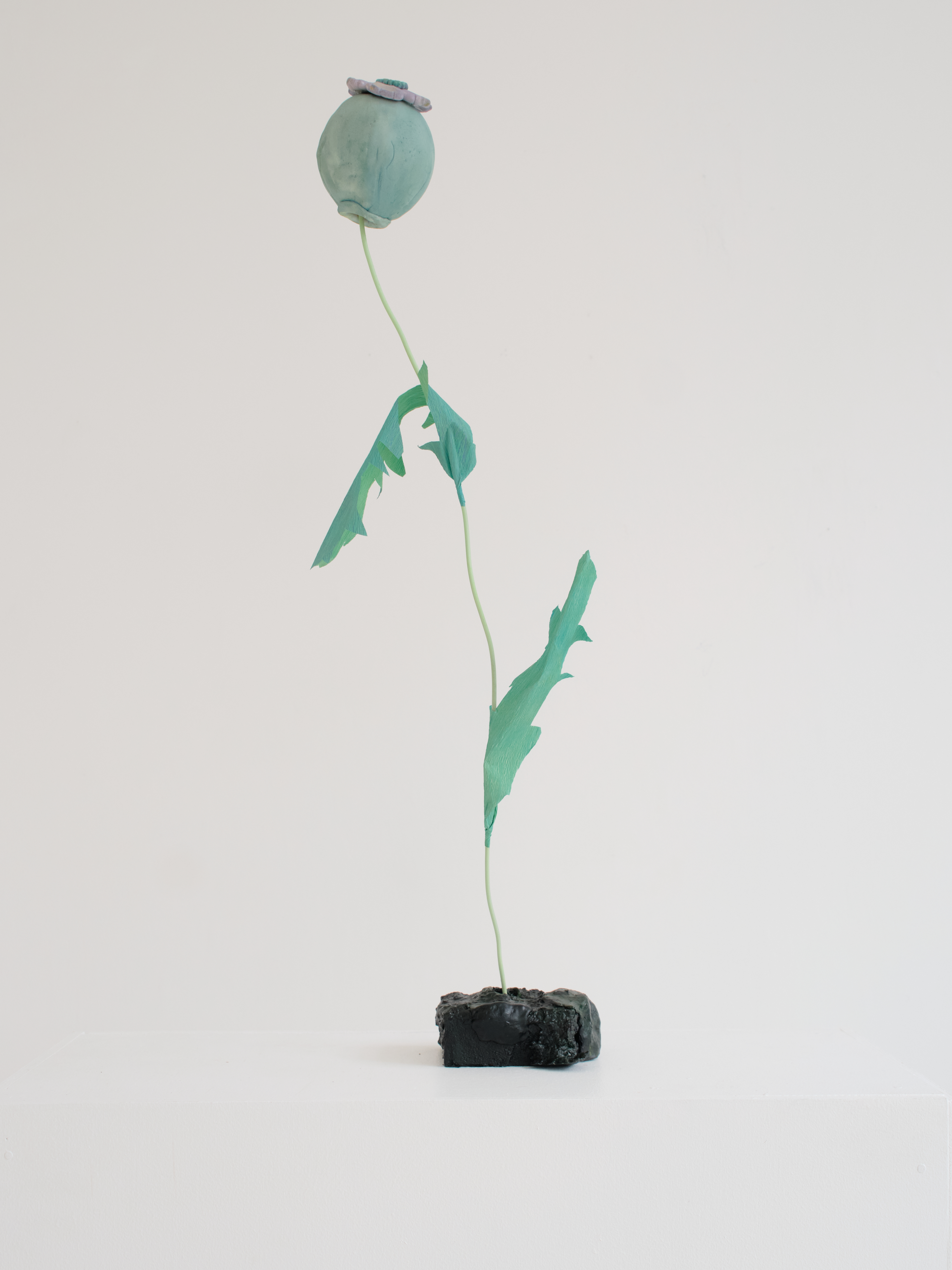 "Stand of Poppies - Single 1", dimensions variable, mixed media with wood and papier mache base, 2025. $60