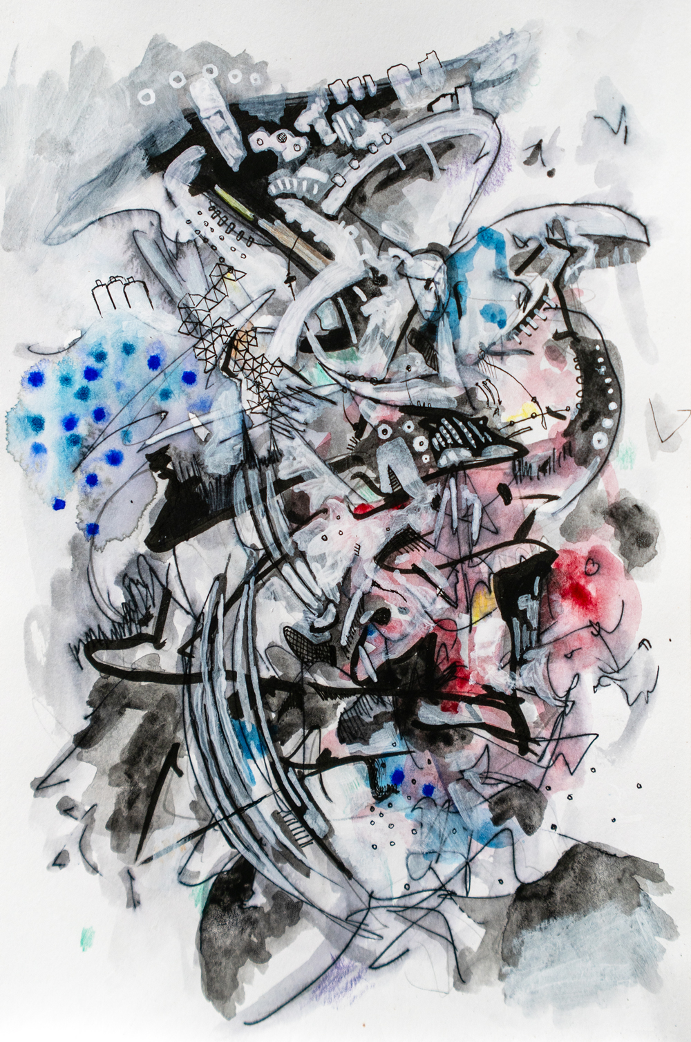 Untitled, 2023, gouache, acrylic, ink, graphite on paper, 7 x 10 inches