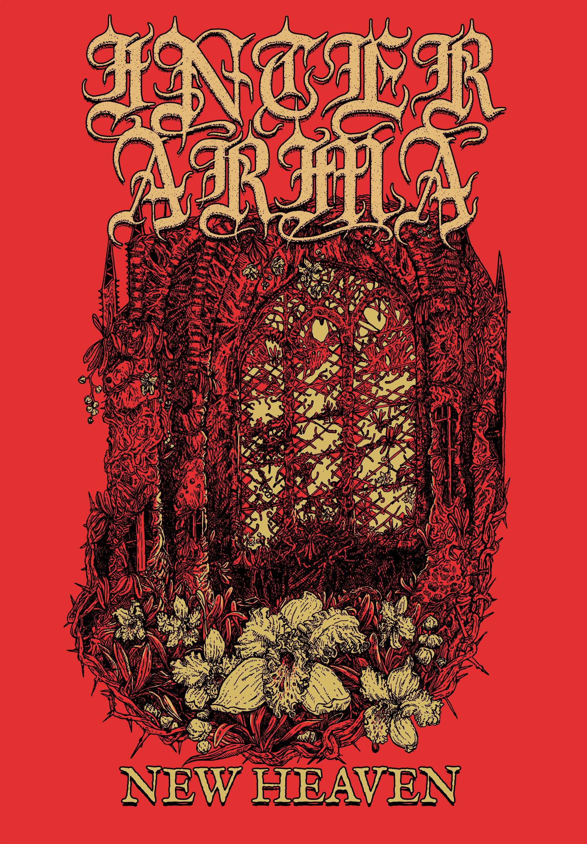 Design for Inter Arma in support of their 2024 record New Heaven. Available in hoodie, shirt, and longsleeve format through their website.