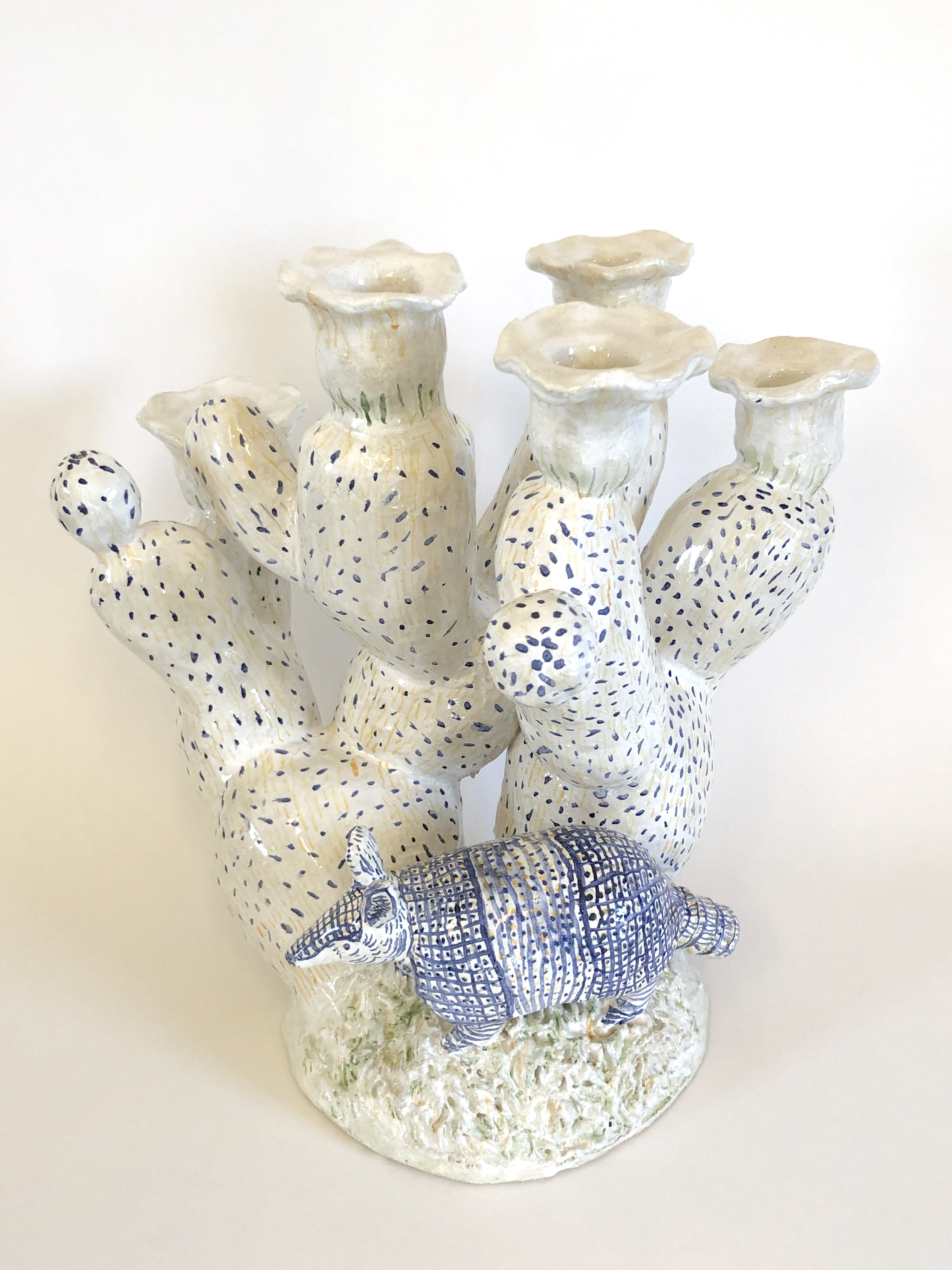 armadillo candle holder, glazed stoneware