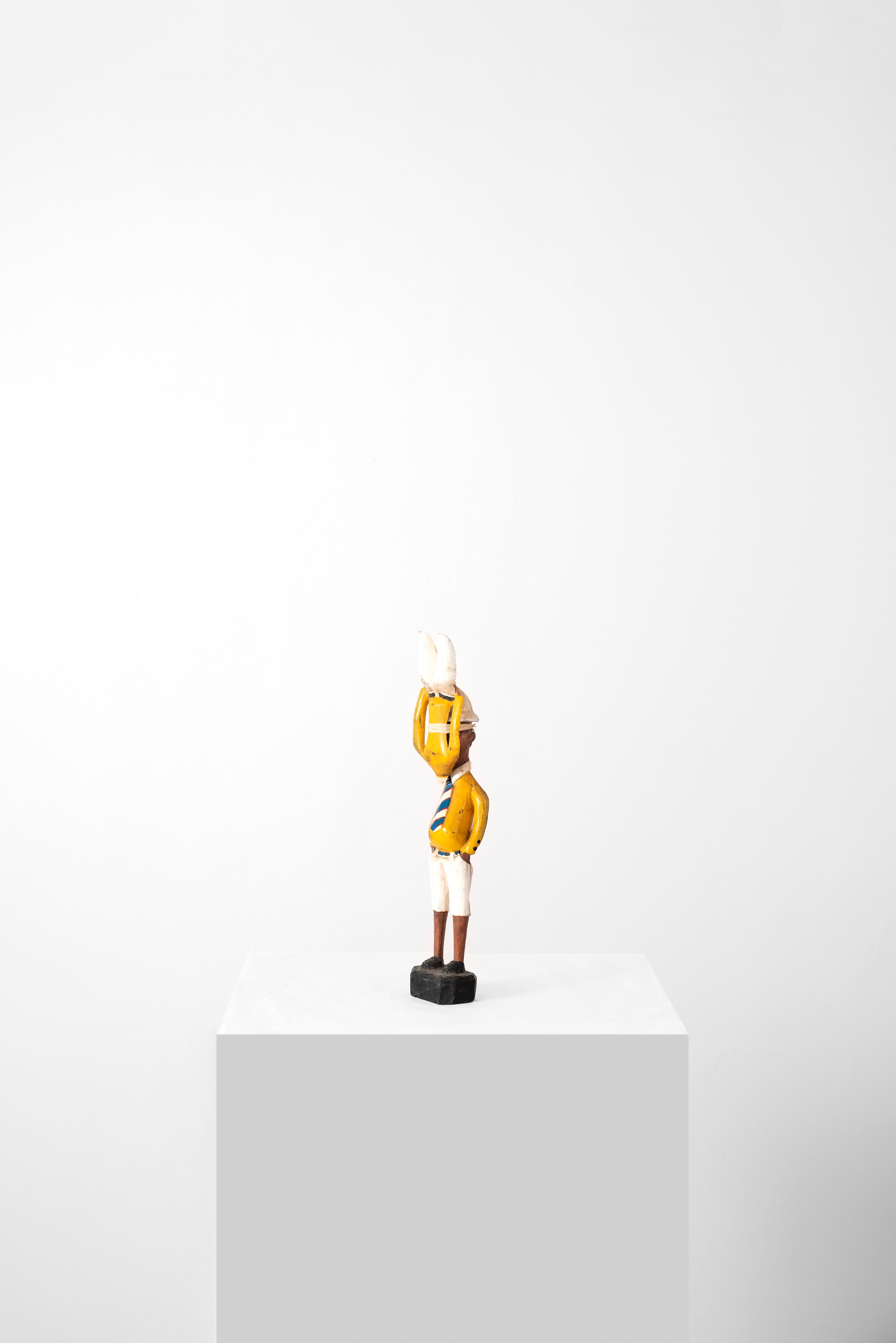 Yellow man (short pants), 2017, Painted wood, 38.5 × 5 × 7.5 cm