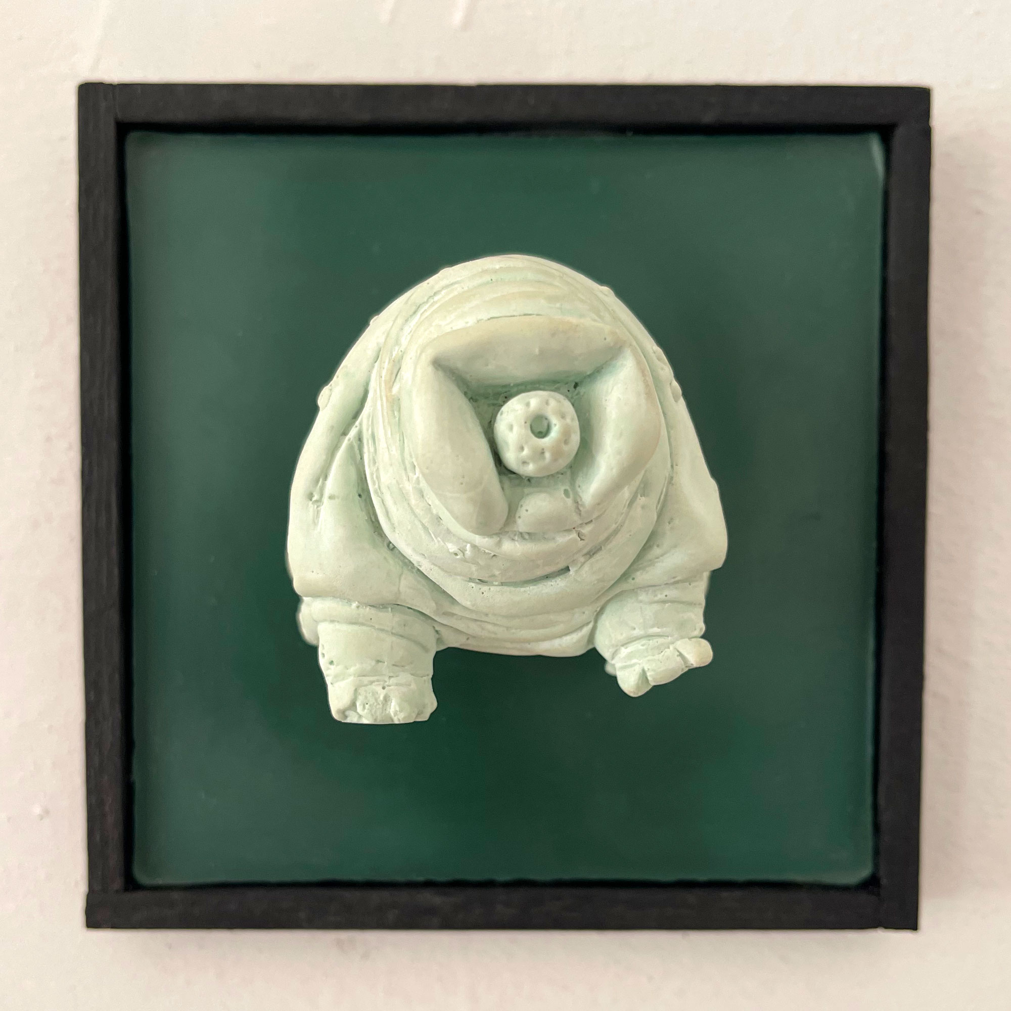 Framed Tardy, jesmonite, wax, wood, 19 x 19 x 14 cm