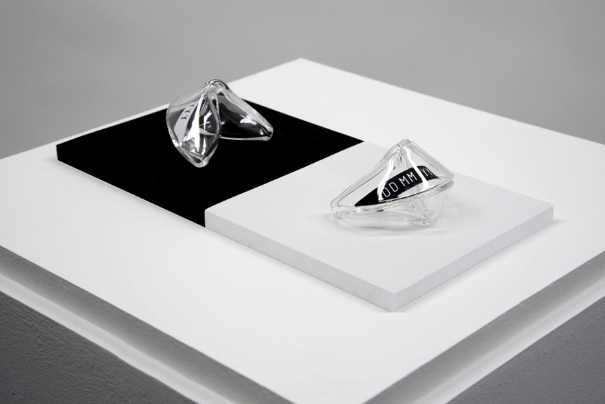 Fortune / Fortune2014Glass, paper, ink, felt, acrylic base