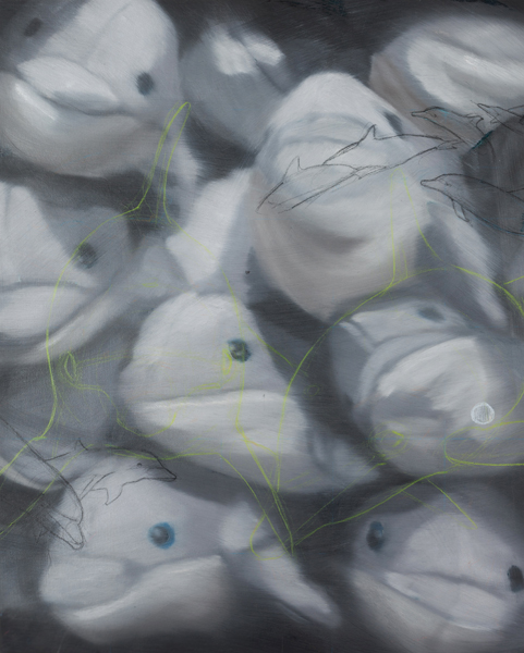 Top 8 Smartest Animals series: Dolphins, oil and colored pencil on paper, 14 x 18, 2010