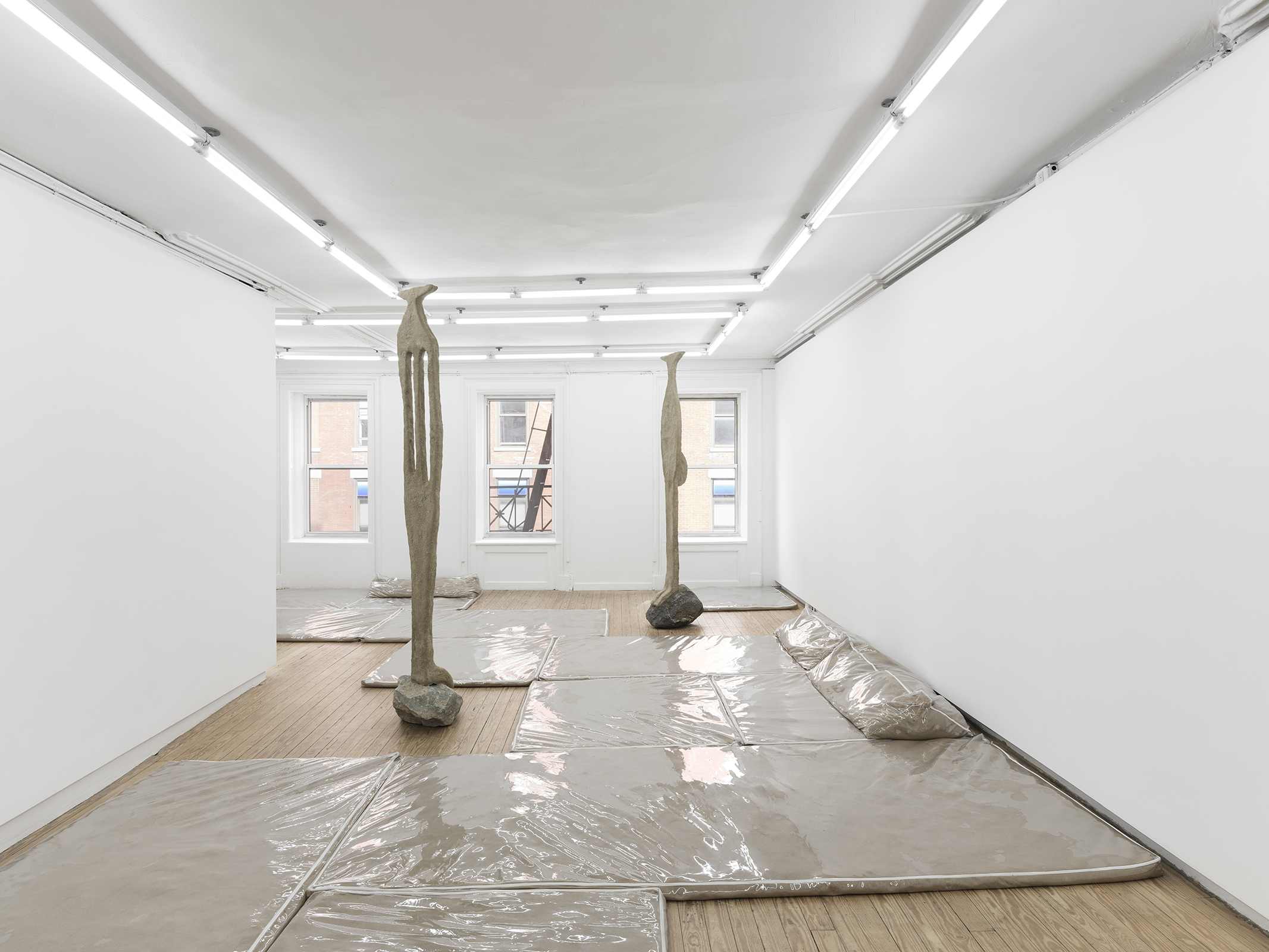 Lone And Level, 2021, vinyl, sand, polymer, burlap, steel, rock