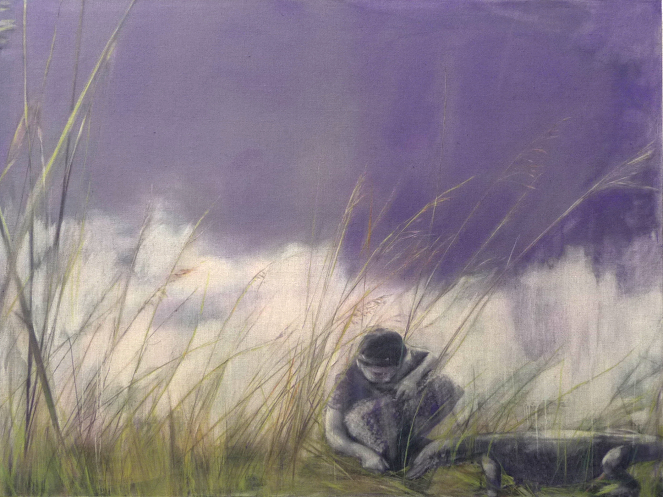 2009 — "Selbstportrait mit Waran“/  Self Portrait with monitor Lazard — 150 x 200 — Öl auf Naturleinen/Oil on Canvas 