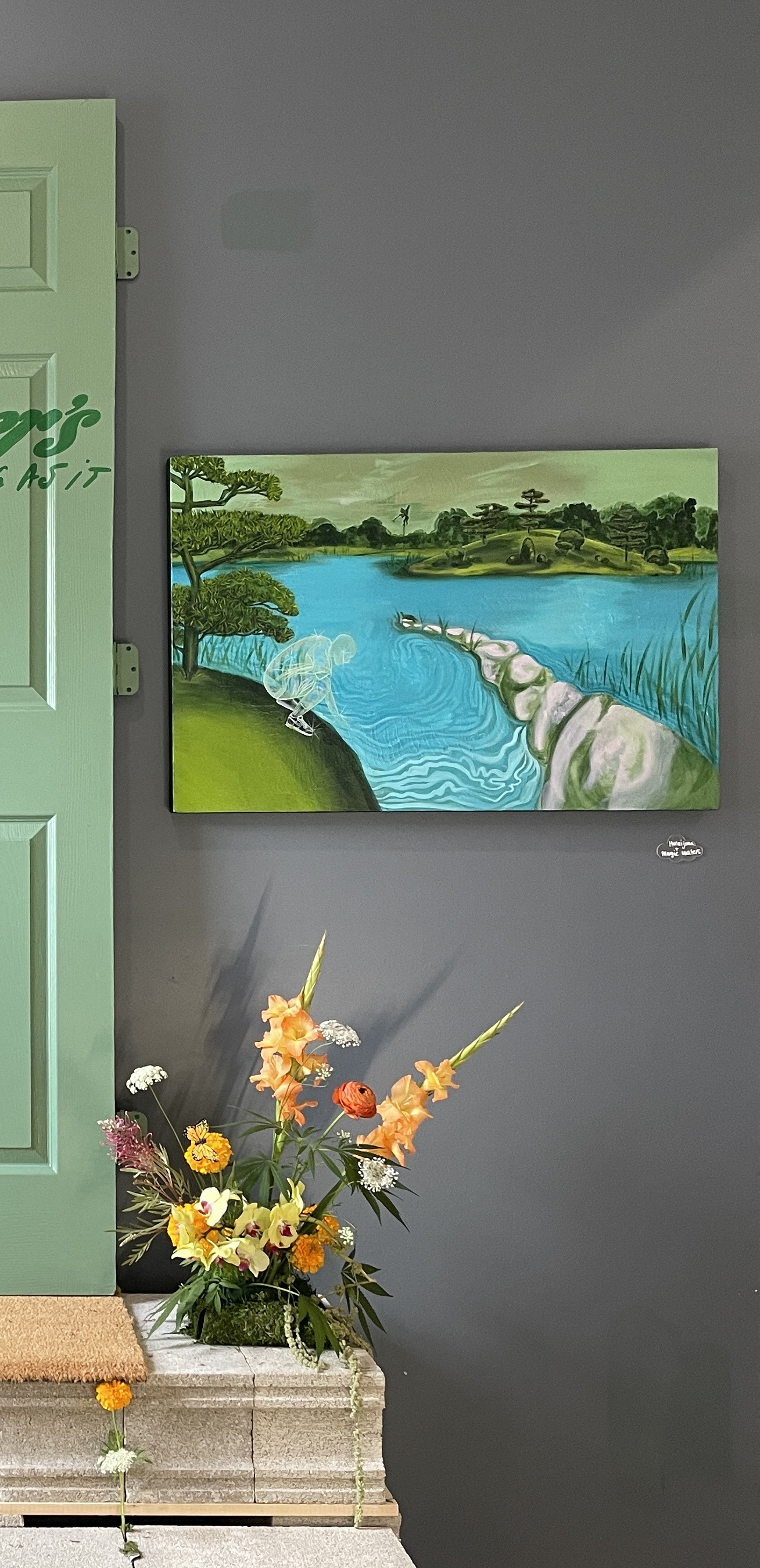 "horaijima & magic waters", 2023 / 24" x 36"/ acrylic + colored pencil on canvas