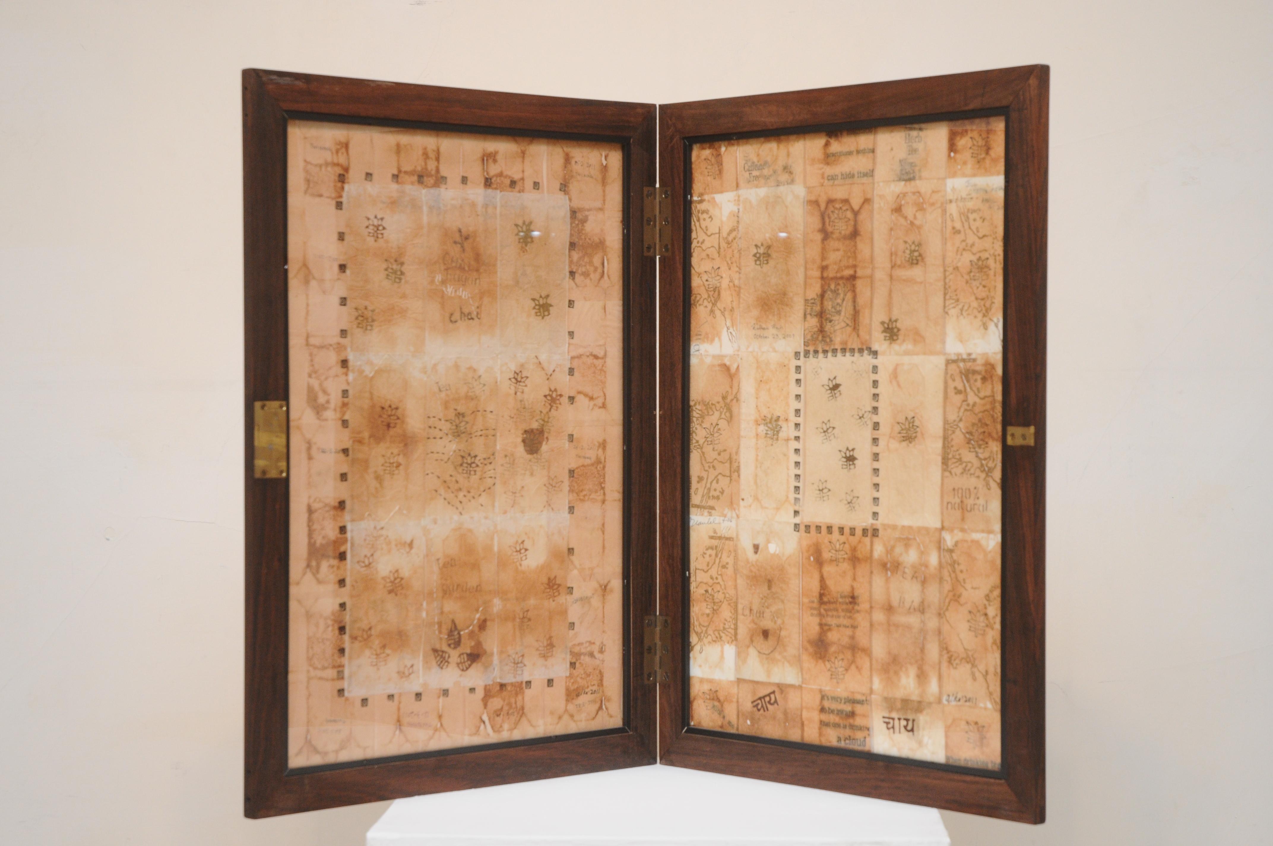 'Chai Bagan' | 14.7" x 20.8" | Found wooden frames, mount board, used tea bags, archival glue