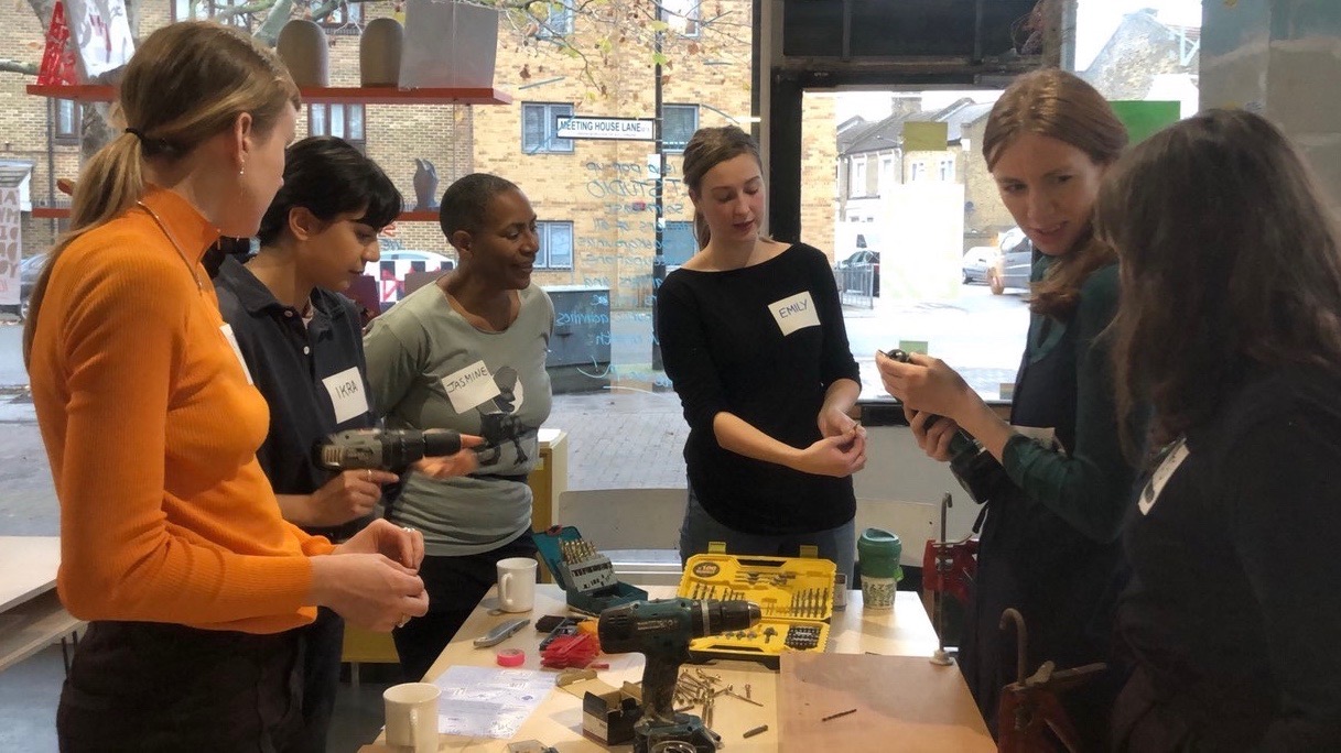 Emily Baker running 'Skills with Drills' a DIY workshop for women.