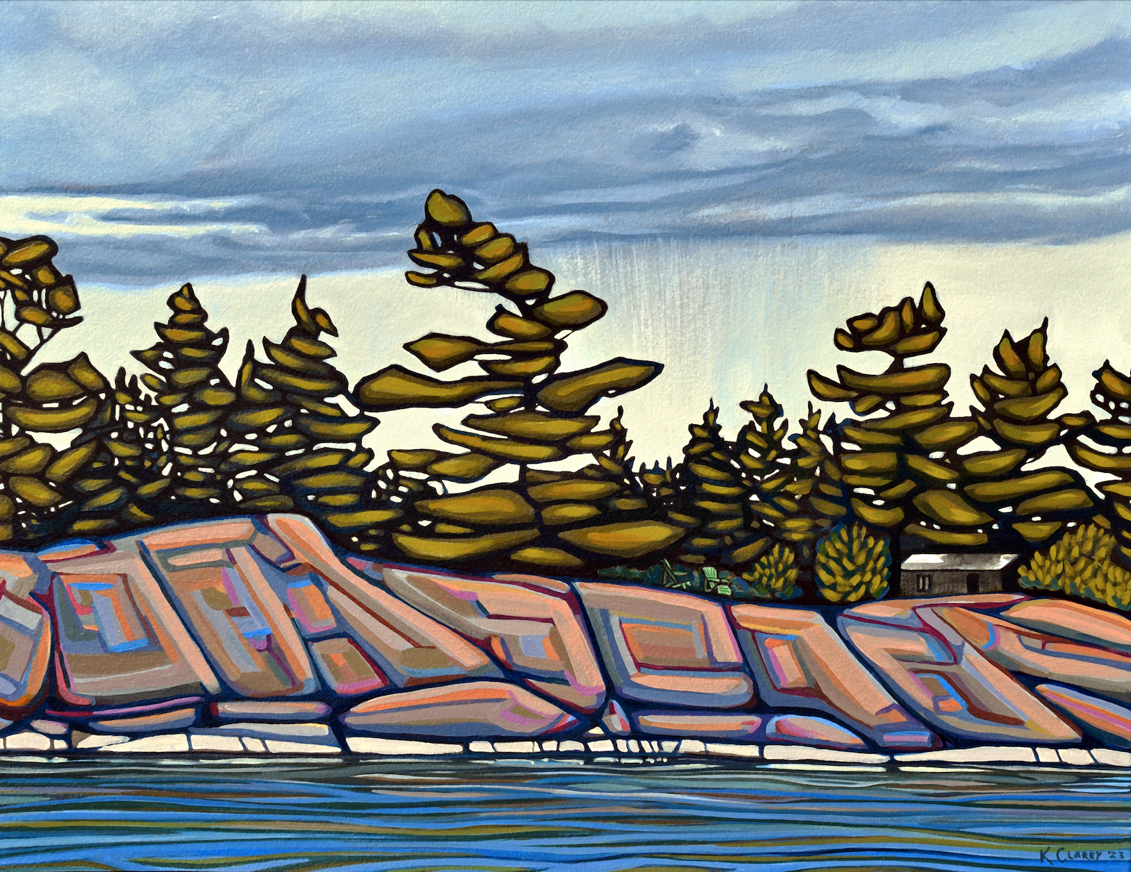 Heron Island, Charleston Lake, Acrylic, Paper mounted on Cradle Board, 14 x 20", SOLD