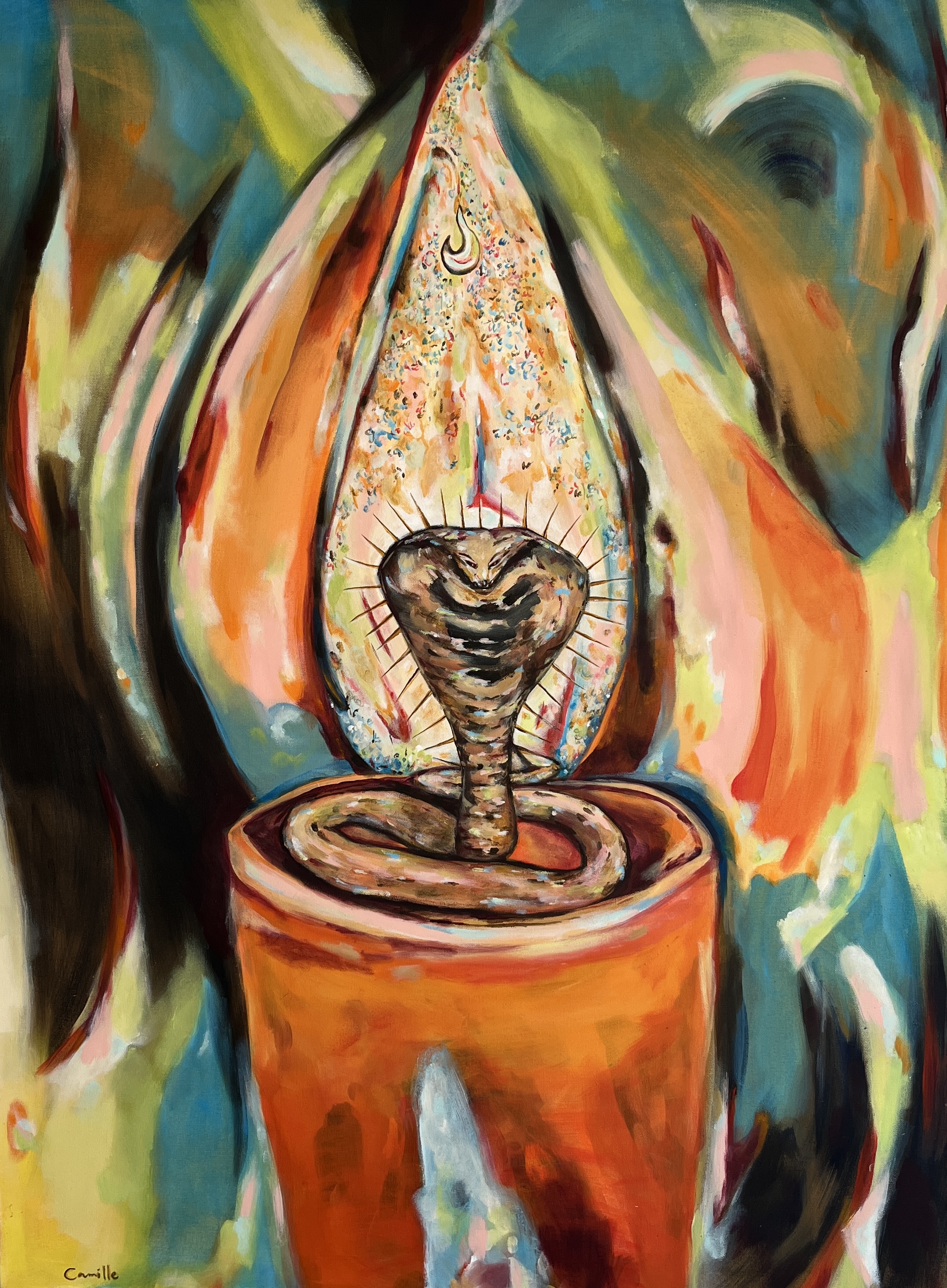 mystic flame, 30x40 acrylic and flashe on canvas.