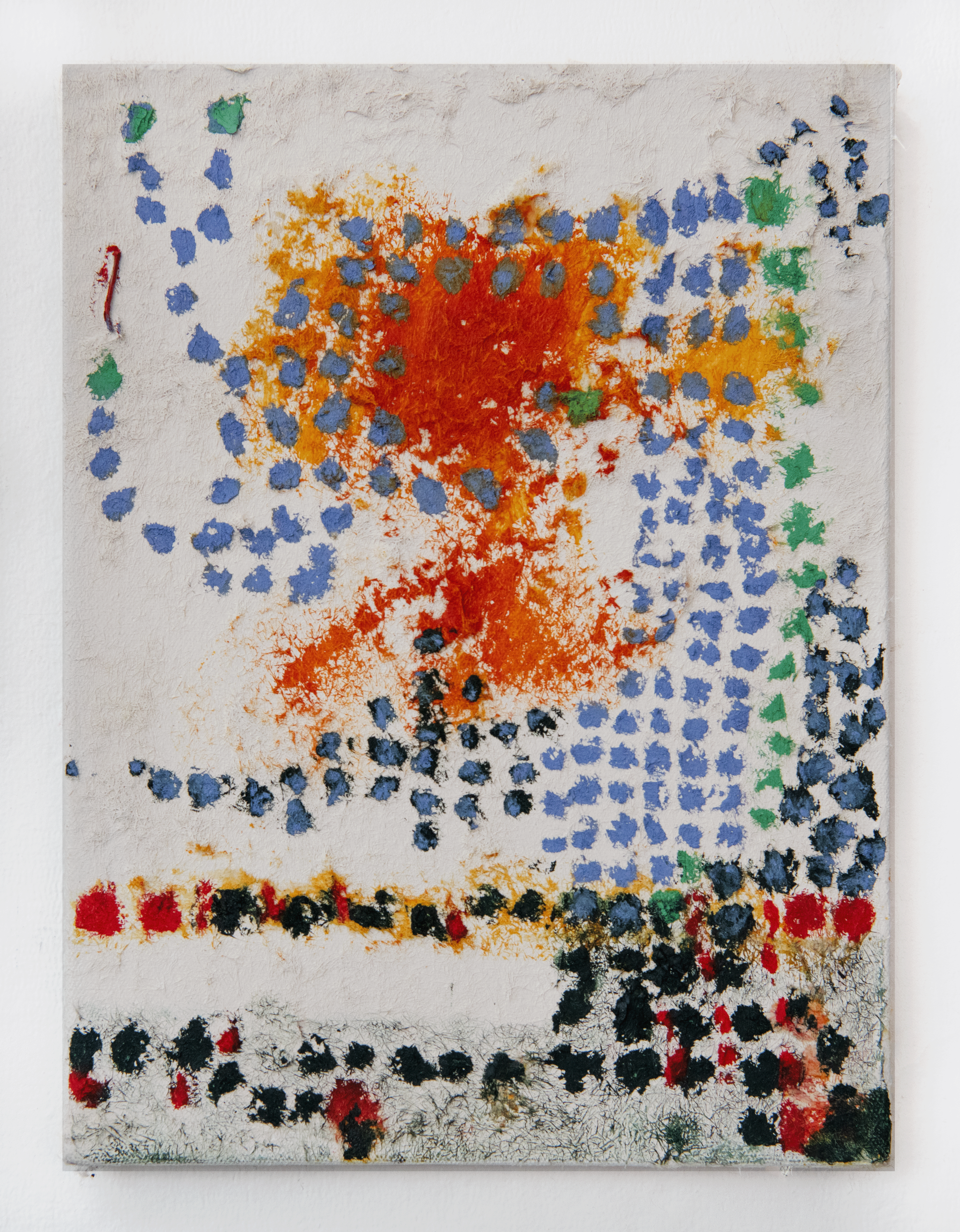 "Seven Thoughts," 2024, Oil Stick and Fiber on Canvas 9” x 12”