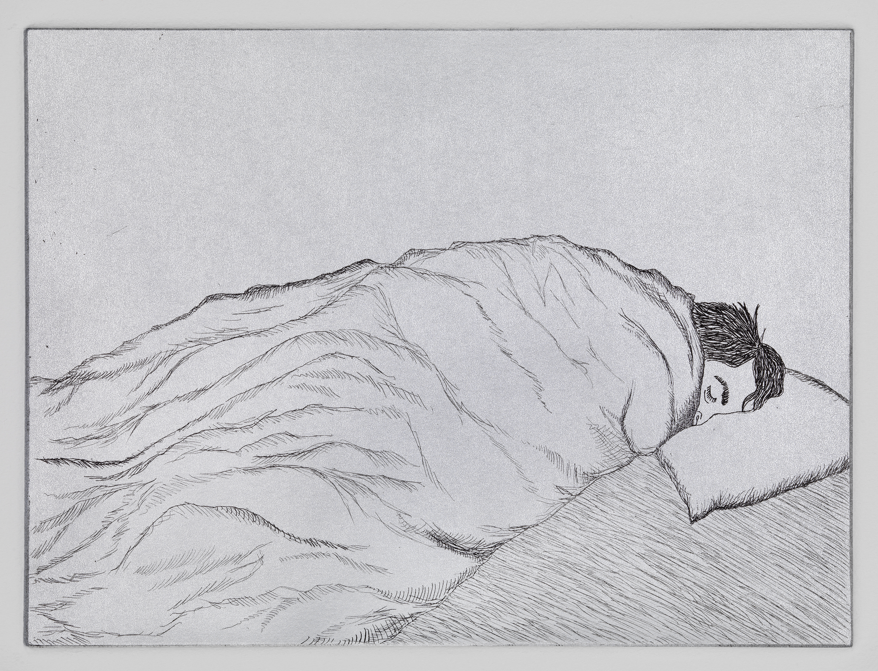 Asleep, 2010. Etching with chine coll&eacute;; 6 &times; 8 inches