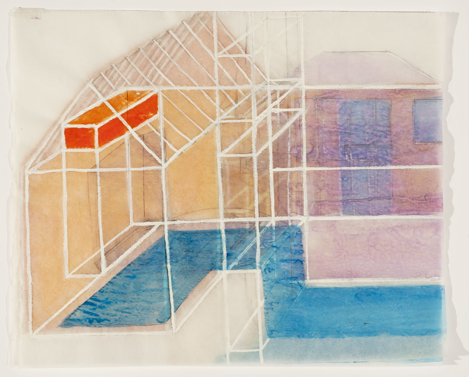Atrium, watercolor and graphite on layered paper, 20” x 24” x 2”, 2014