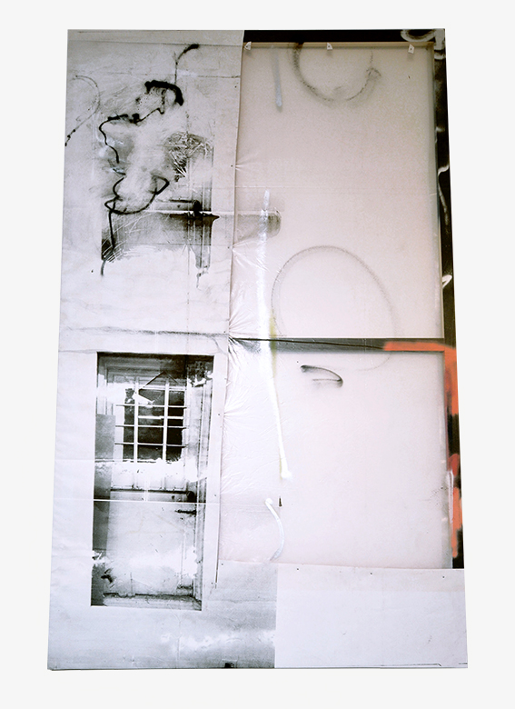 Ordinary Objects for Common Use, 2017, 240 x 145cm, acrylic paint on silkscreened tarpauline, wood